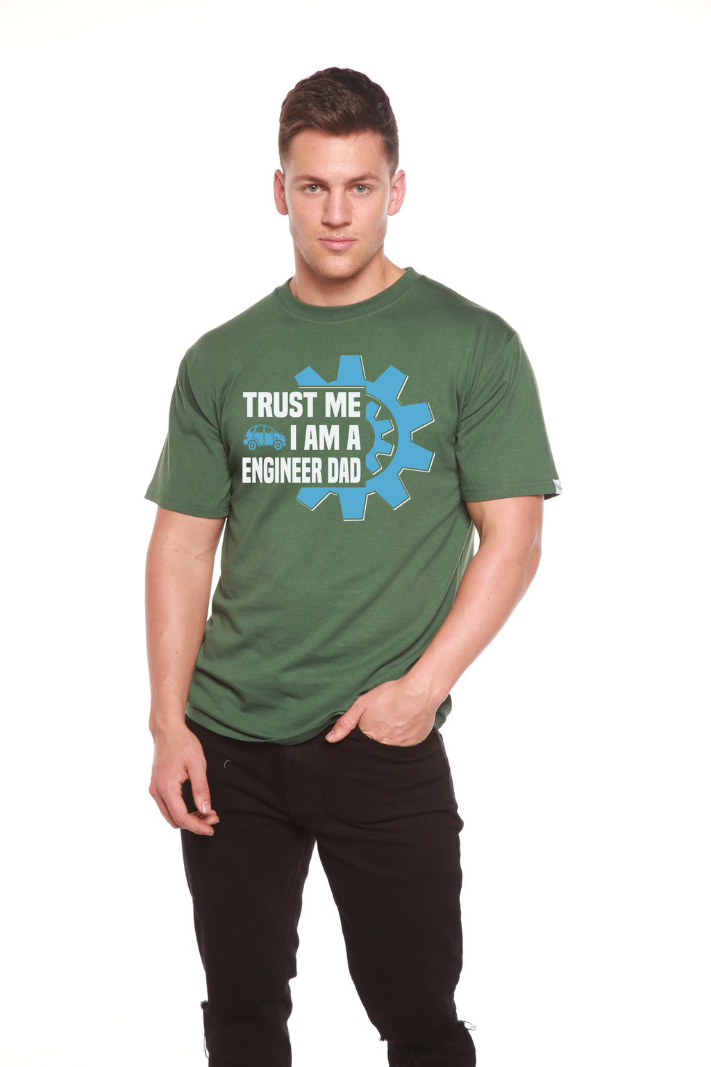 Spun Bamboo Trust Me I'm a Engineer Dad Men's Bamboo Viscose/Organic Cotton Short Sleeve Graphic T-Shirt — packaging