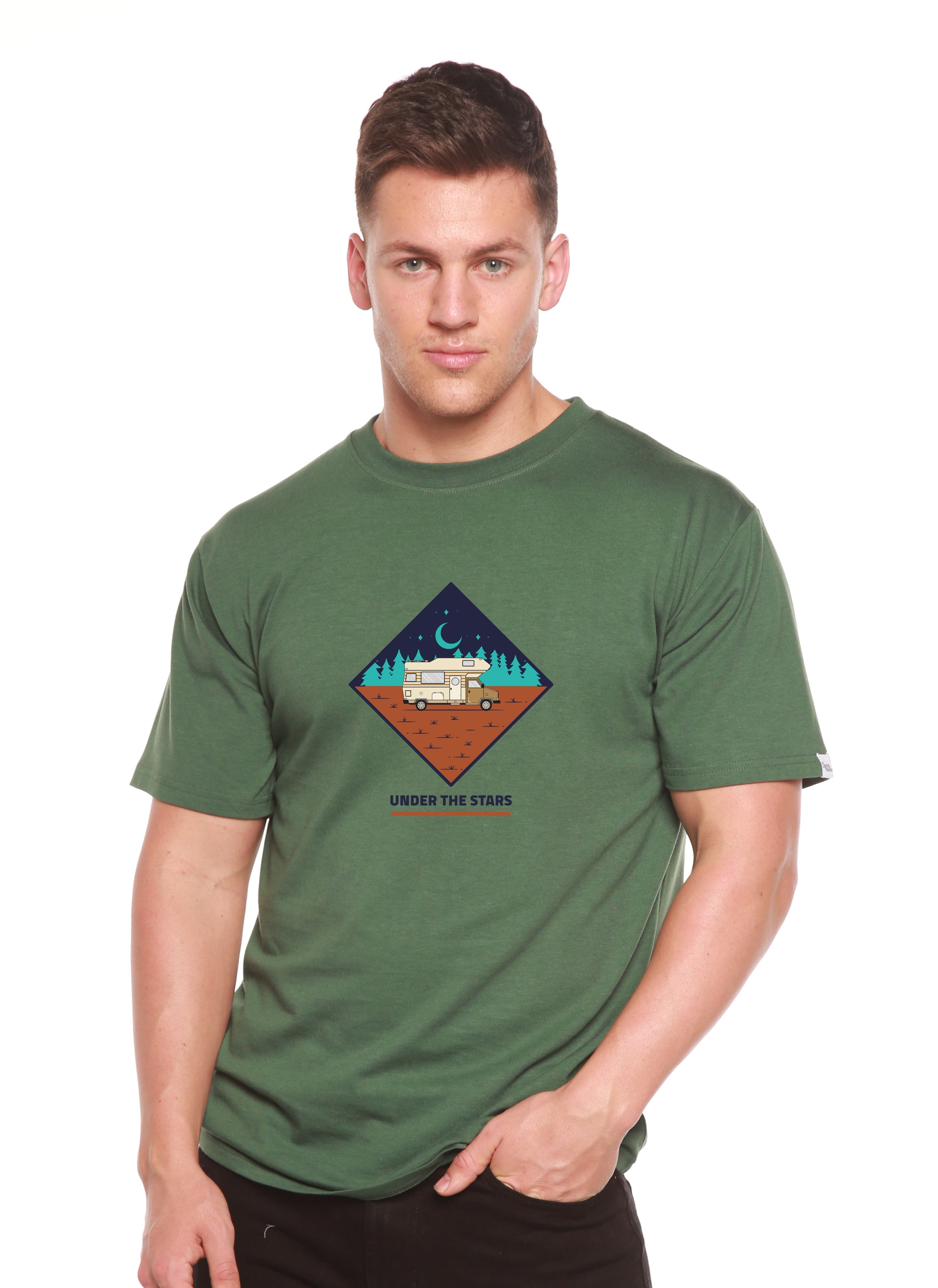 Spun Bamboo Under The Stars Men's Bamboo Short Sleeve Printed T-Shirt — detail close-up
