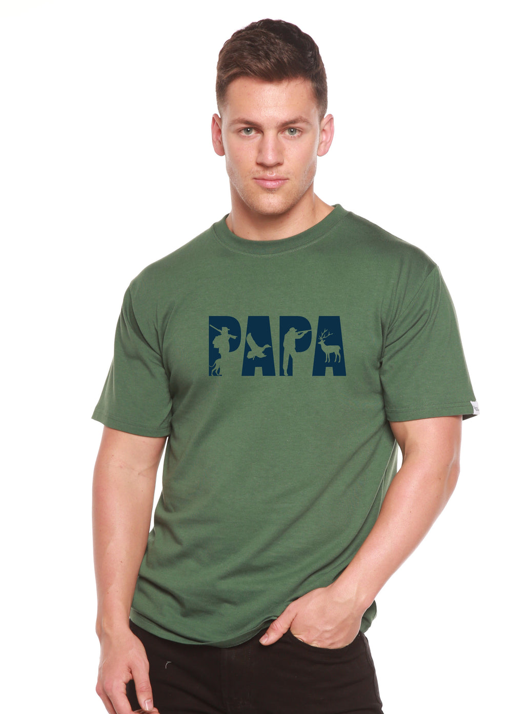 Spun Bamboo PAPA Men's Bamboo Viscose/Organic Cotton Short Sleeve Graphic T-Shirt — in-use photo