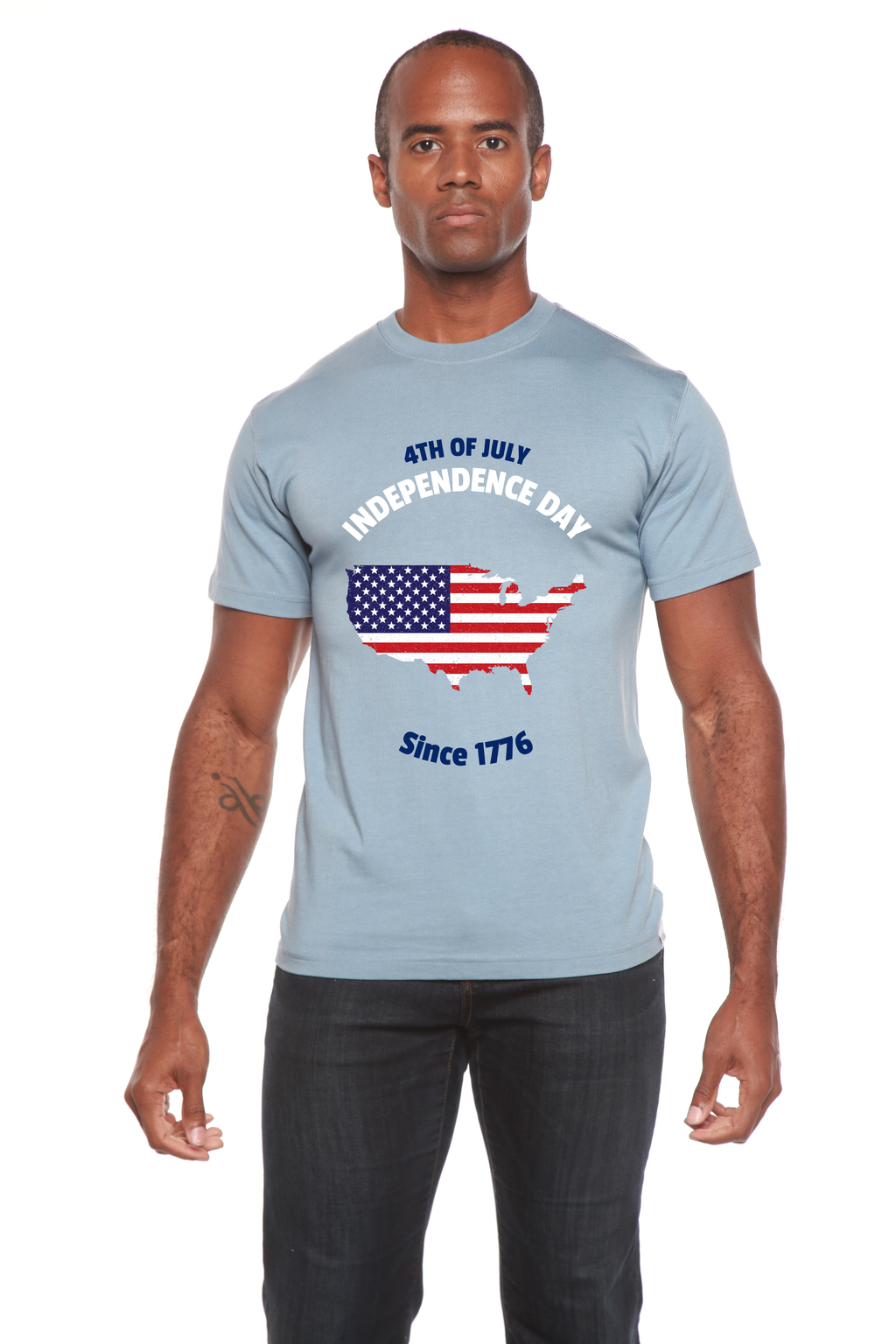 Spun Bamboo 4th of July Men's Bamboo Viscose/Organic Cotton Short Sleeve Graphic T-Shirt — fabric or material detail