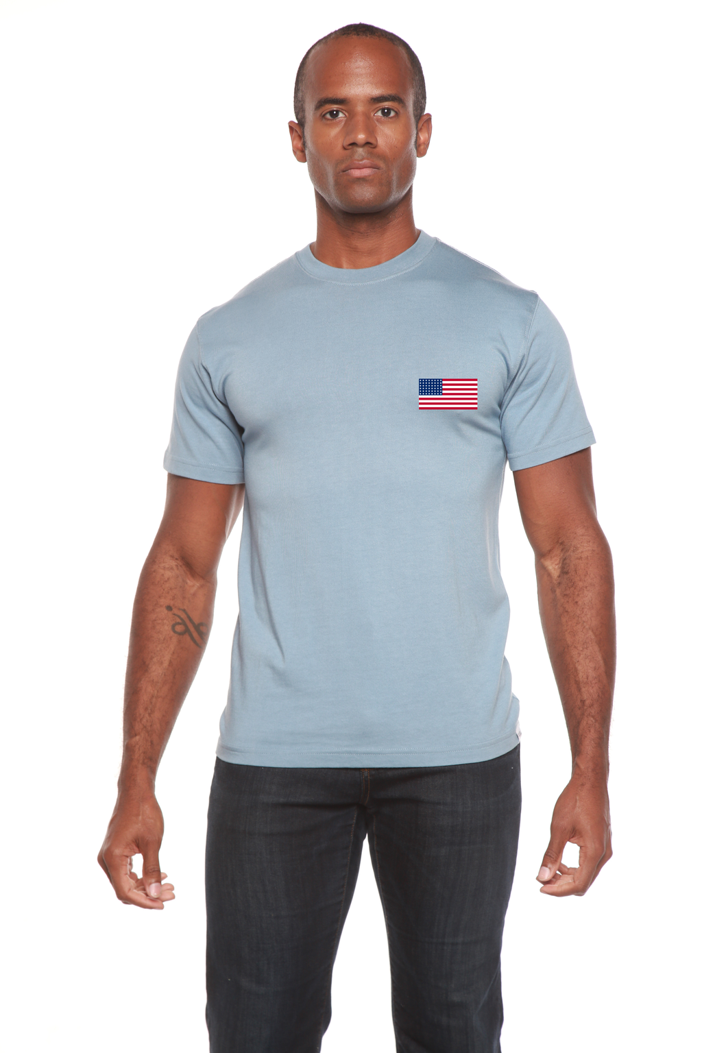 Spun Bamboo American Flag Men's Bamboo Viscose/Organic Cotton Short Sleeve Graphic T-Shirt — fabric or material detail