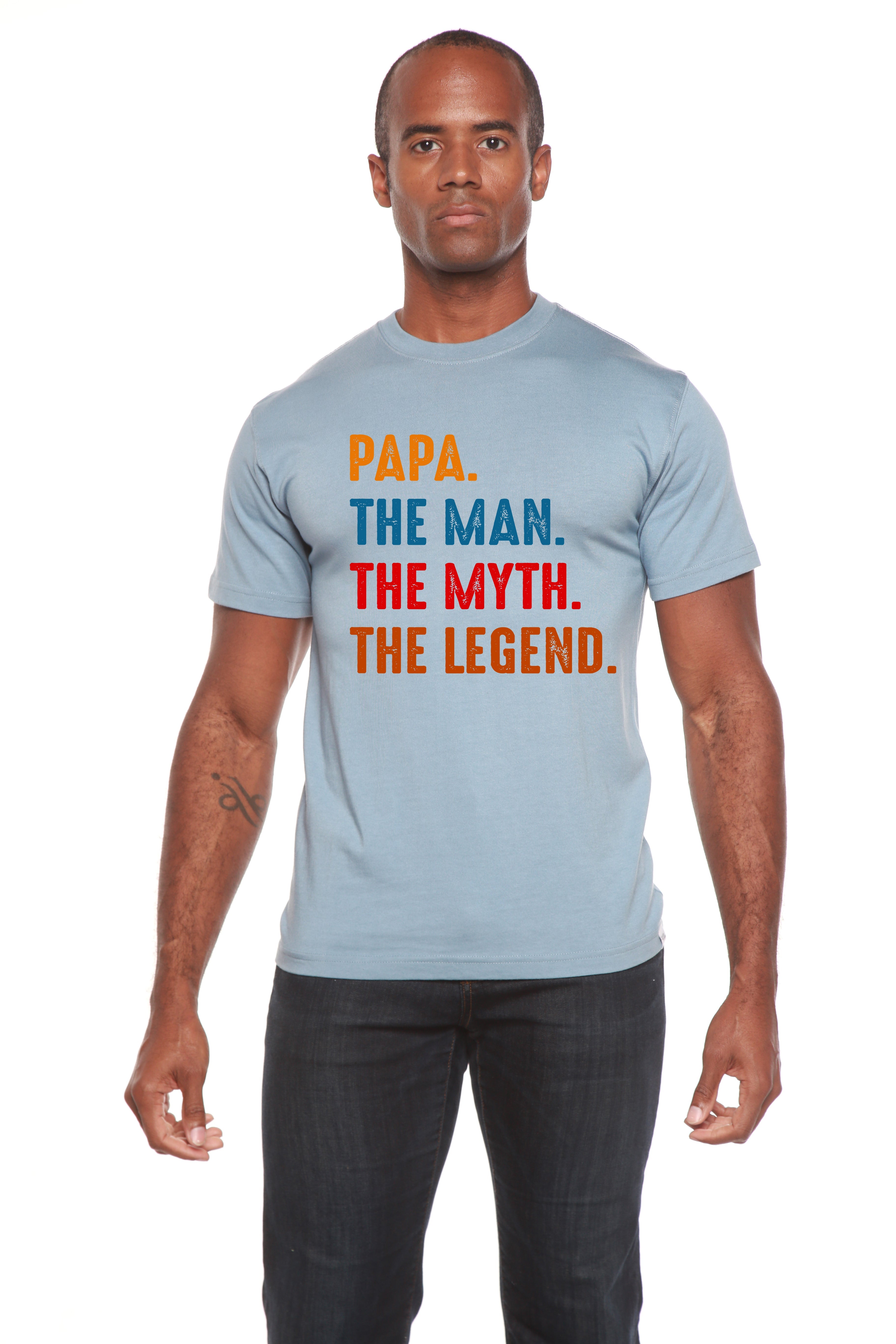 Spun Bamboo Papa, the Man, the Myth, the Legend Men's Bamboo Viscose/Organic Cotton Short Sleeve Graphic T-Shirt — fabric or 
