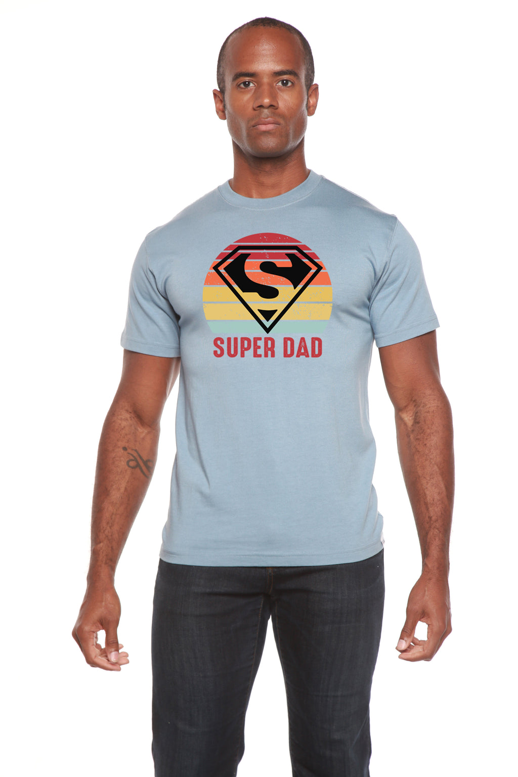 Spun Bamboo Super Dad Men's Bamboo Viscose/Organic Cotton Short Sleeve Graphic T-Shirt — fabric or material detail