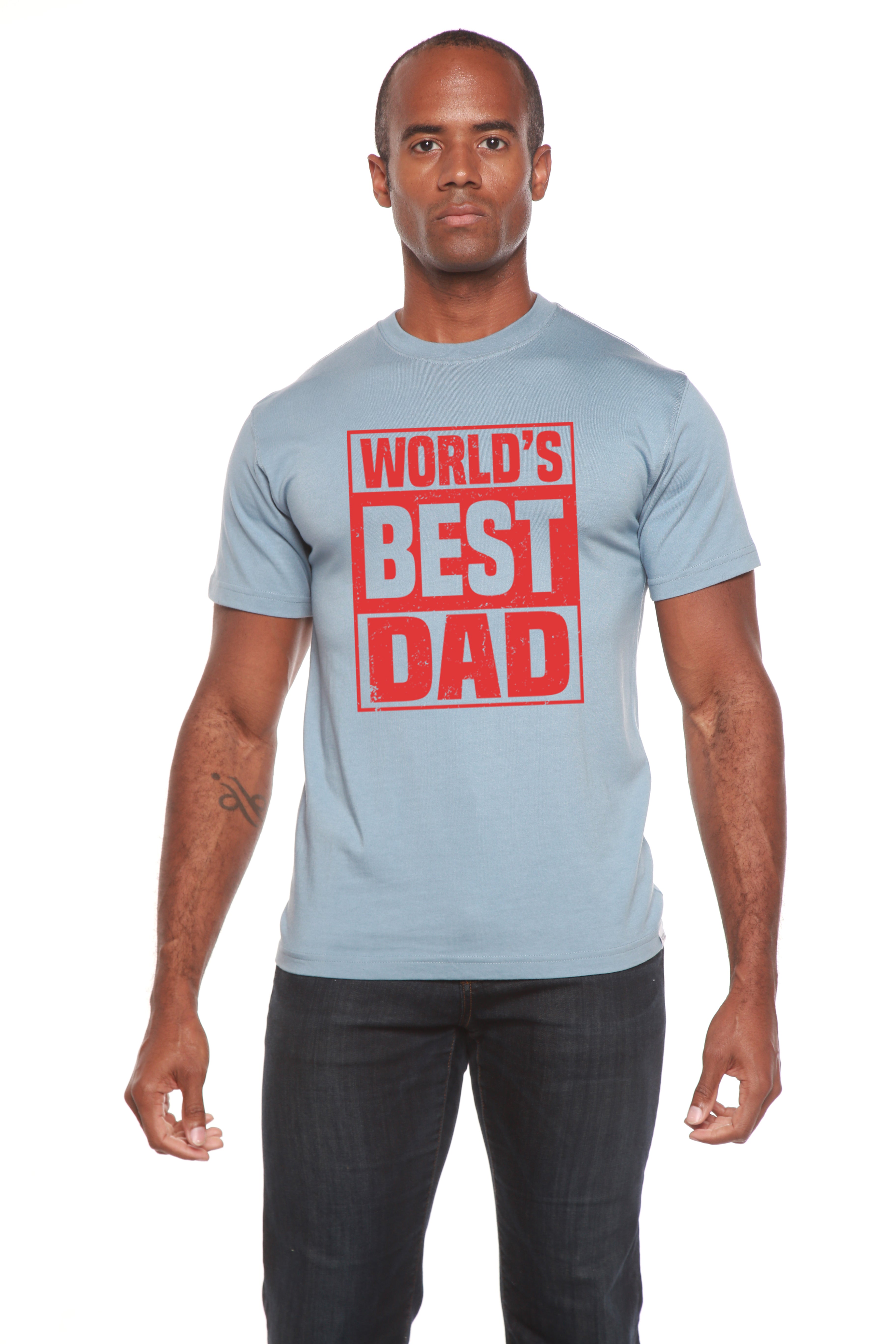 Spun Bamboo World's Best Dad Men's Bamboo Viscose/Organic Cotton Short Sleeve Graphic T-Shirt — fabric or material detail