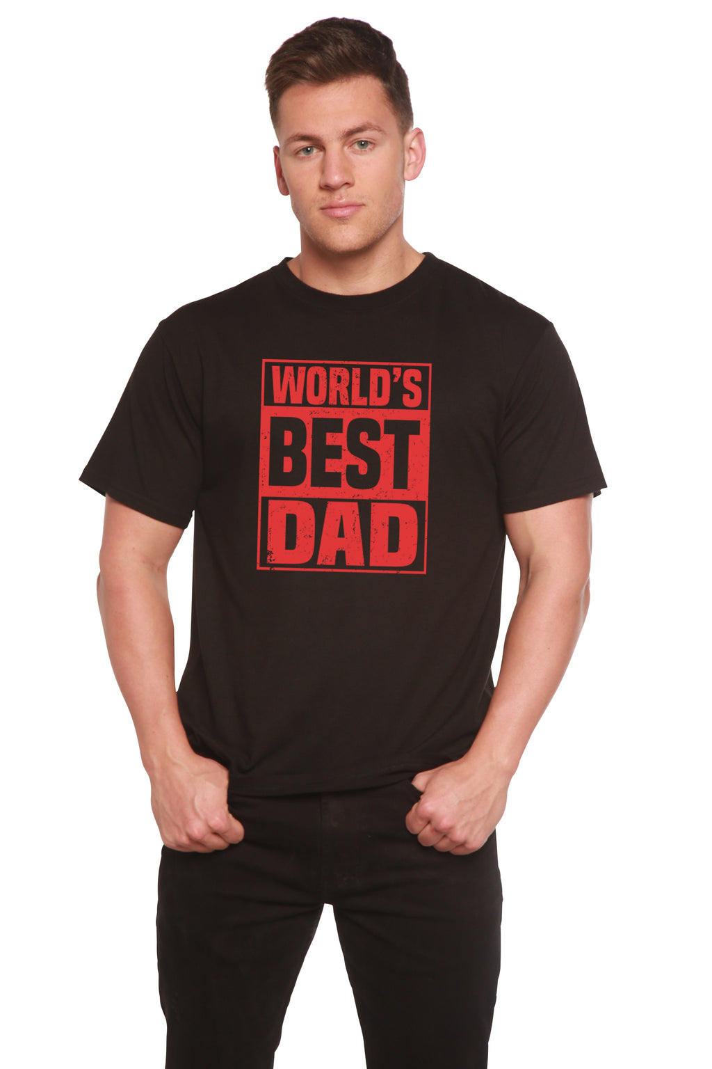 Spun Bamboo World's Best Dad Men's Bamboo Viscose/Organic Cotton Short Sleeve Graphic T-Shirt — side view