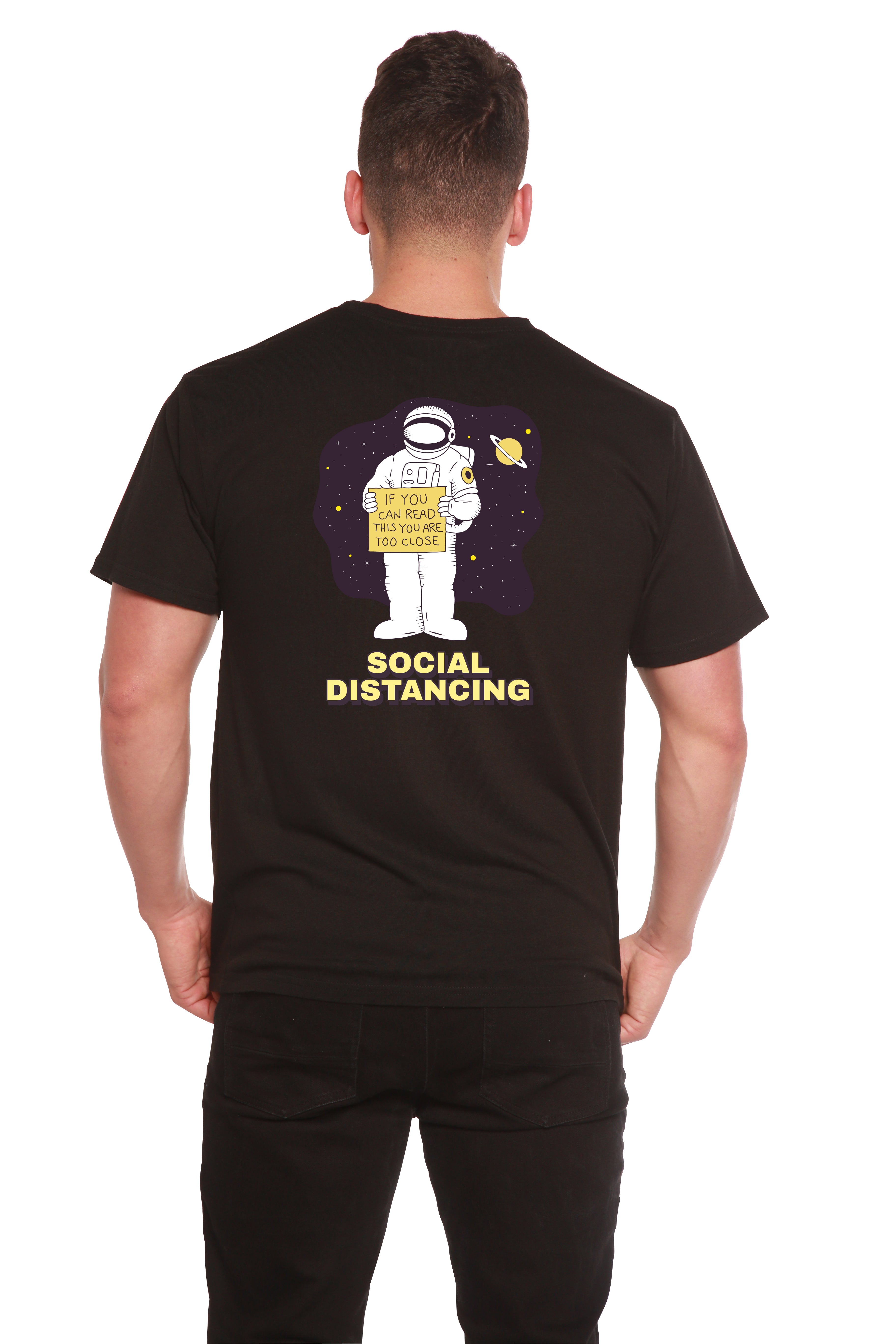 Spun Bamboo Social Distancing Men's Bamboo Short Sleeve Printed T-Shirt — detail close-up