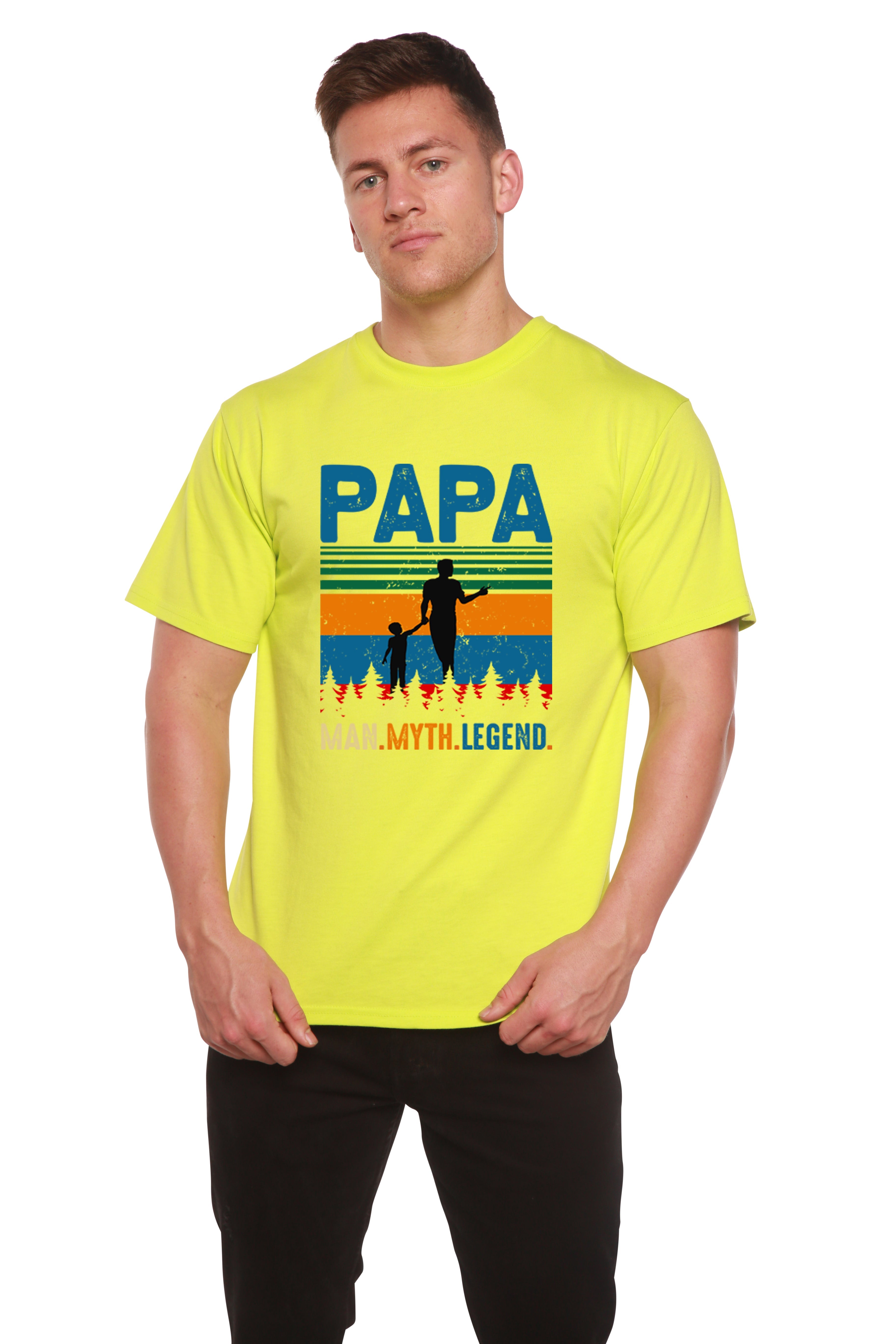 Spun Bamboo Papa Man, Myth, Legend Men's Bamboo Viscose/Organic Cotton Short Sleeve Graphic T-Shirt — in-use photo