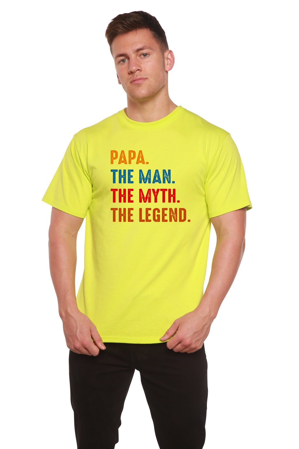 Spun Bamboo Papa, the Man, the Myth, the Legend Men's Bamboo Viscose/Organic Cotton Short Sleeve Graphic T-Shirt — size refer
