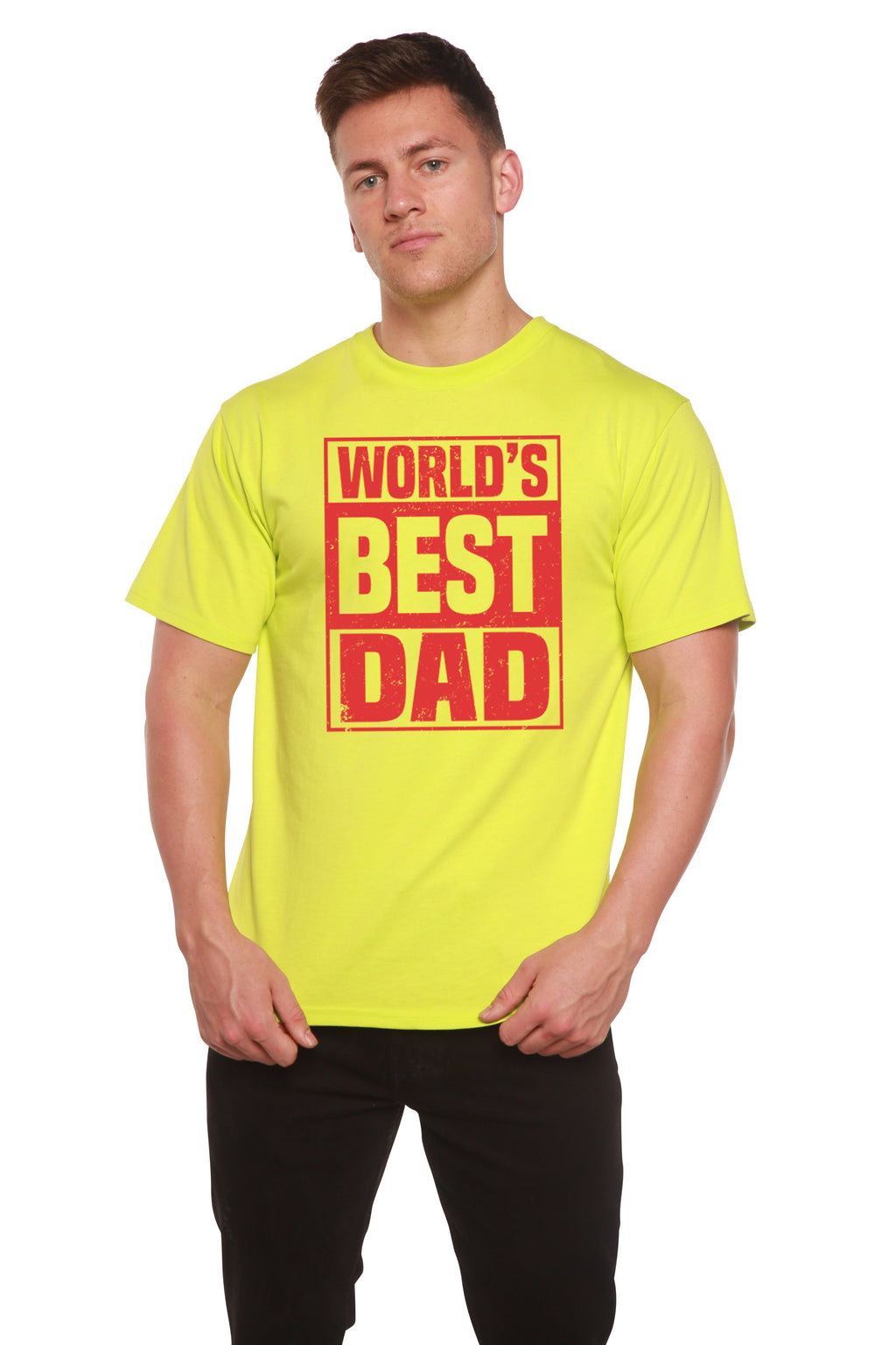 Spun Bamboo World's Best Dad Men's Bamboo Viscose/Organic Cotton Short Sleeve Graphic T-Shirt — color detail