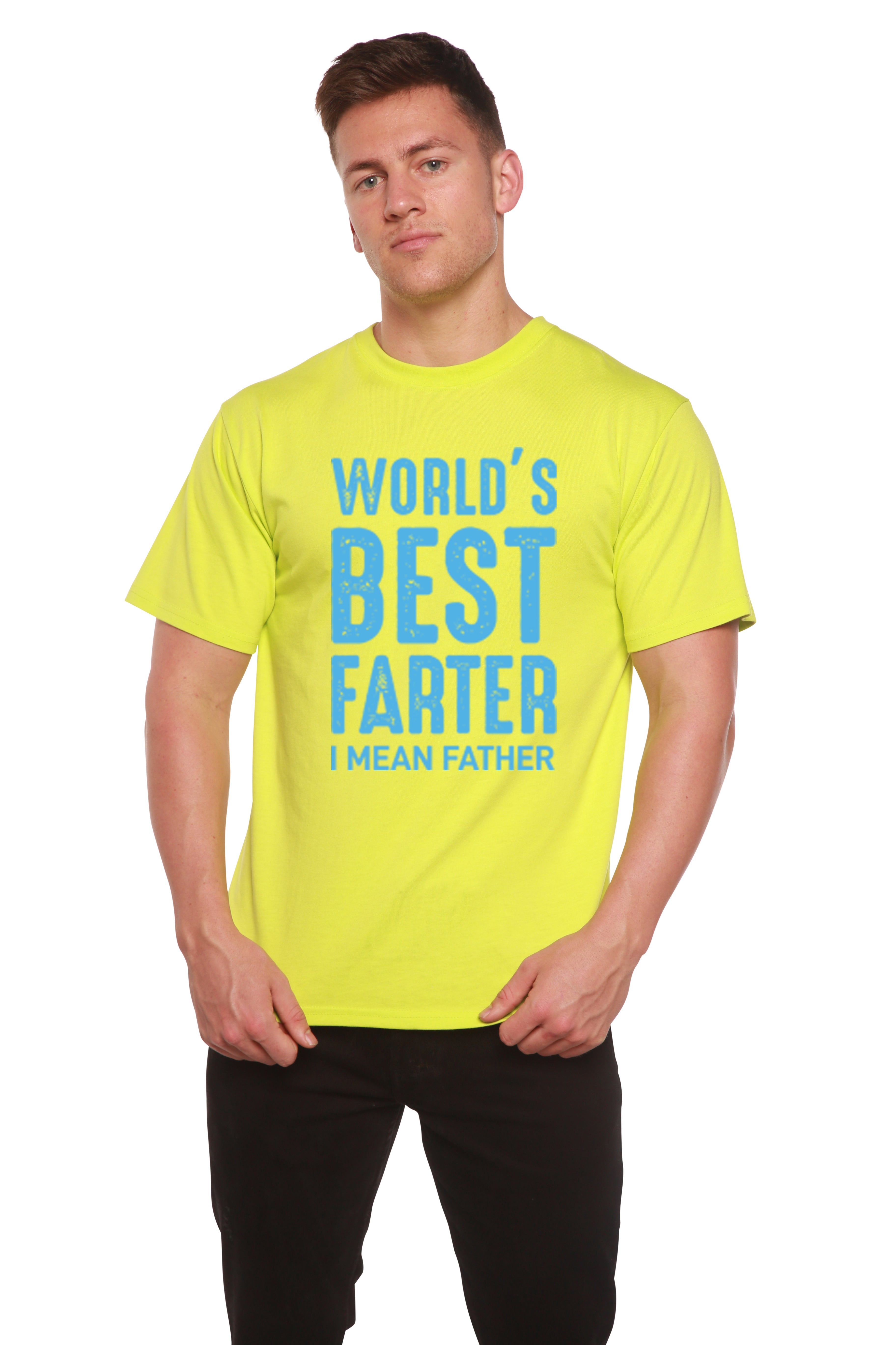 Spun Bamboo World's Best Farter Men's Bamboo Viscose/Organic Cotton Short Sleeve Graphic T-Shirt — size reference
