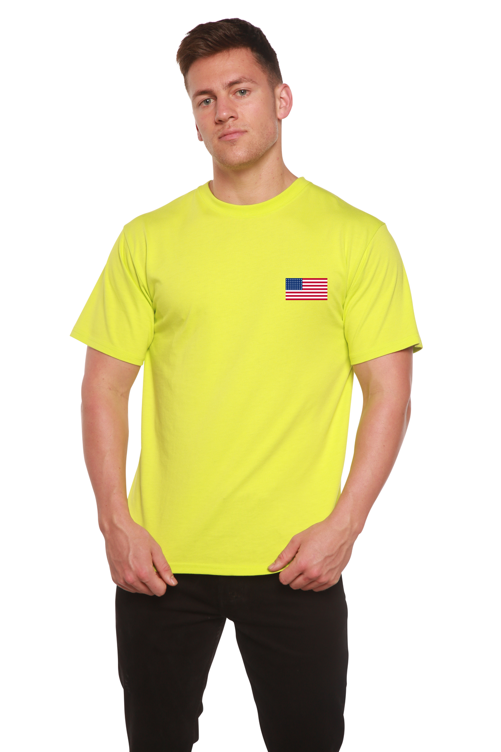 Spun Bamboo American Flag Men's Bamboo Viscose/Organic Cotton Short Sleeve Graphic T-Shirt — size reference