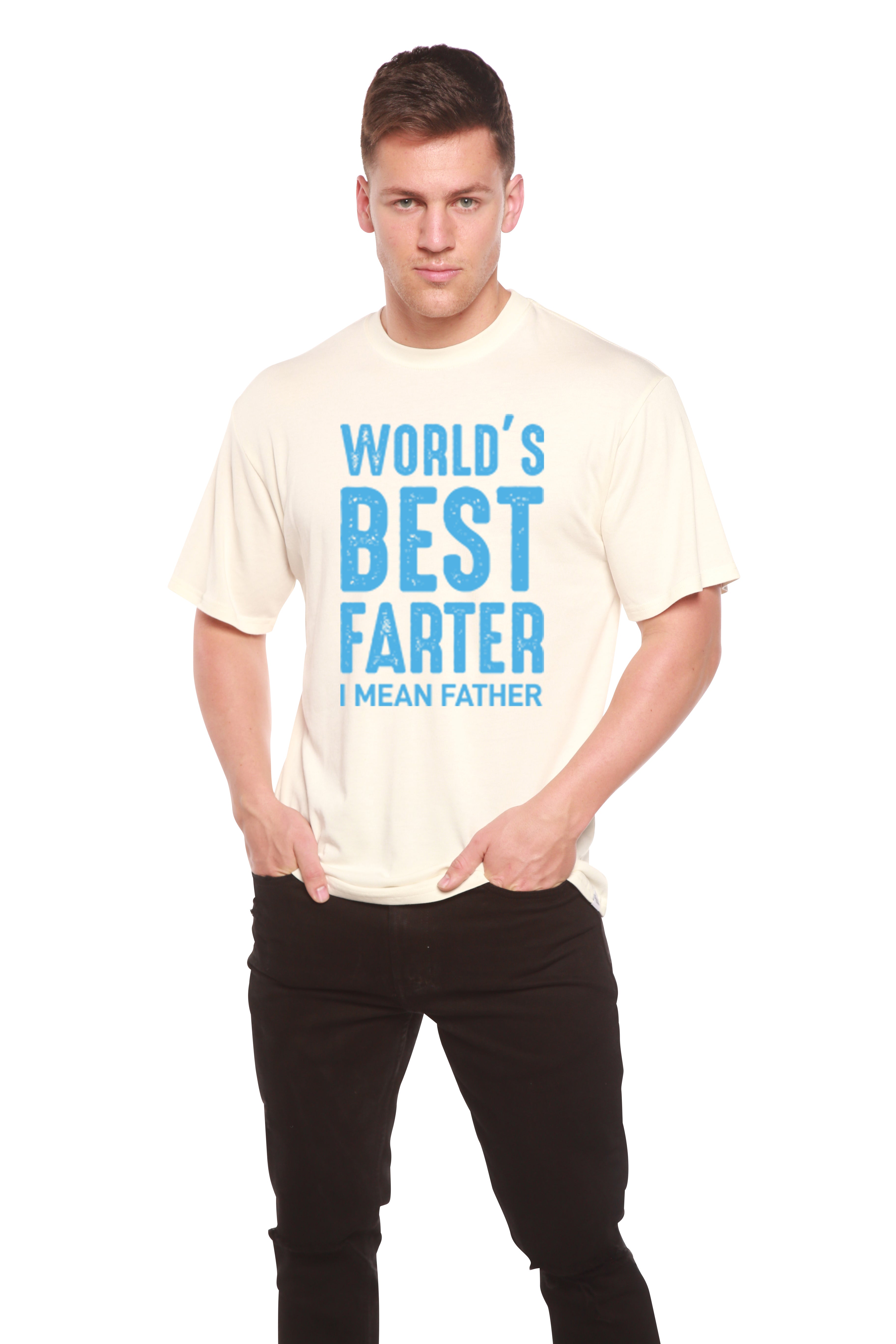 Spun Bamboo World's Best Farter Men's Bamboo Viscose/Organic Cotton Short Sleeve Graphic T-Shirt — lifestyle context