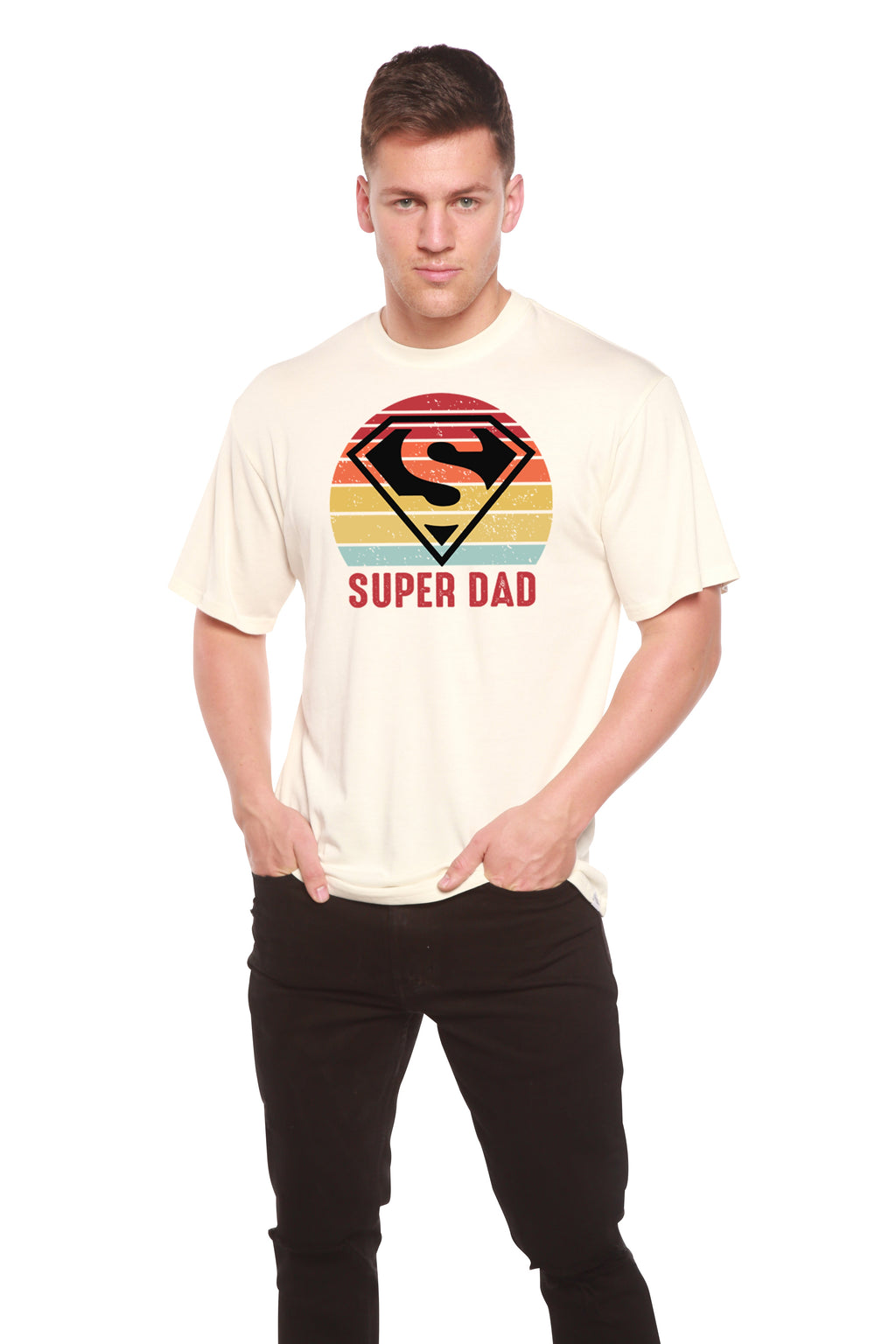 Spun Bamboo Super Dad Men's Bamboo Viscose/Organic Cotton Short Sleeve Graphic T-Shirt — packaging