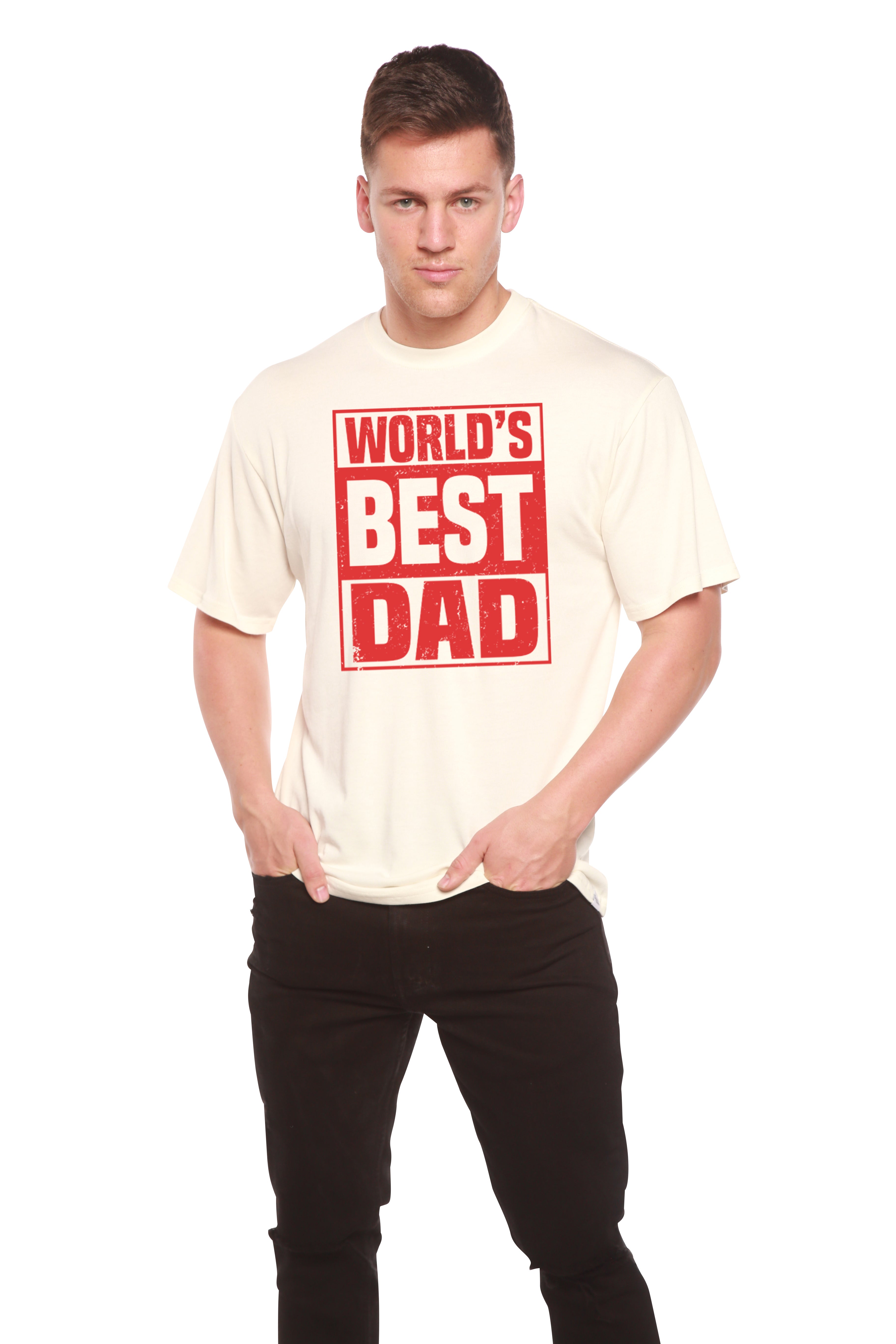 Spun Bamboo World's Best Dad Men's Bamboo Viscose/Organic Cotton Short Sleeve Graphic T-Shirt — packaging