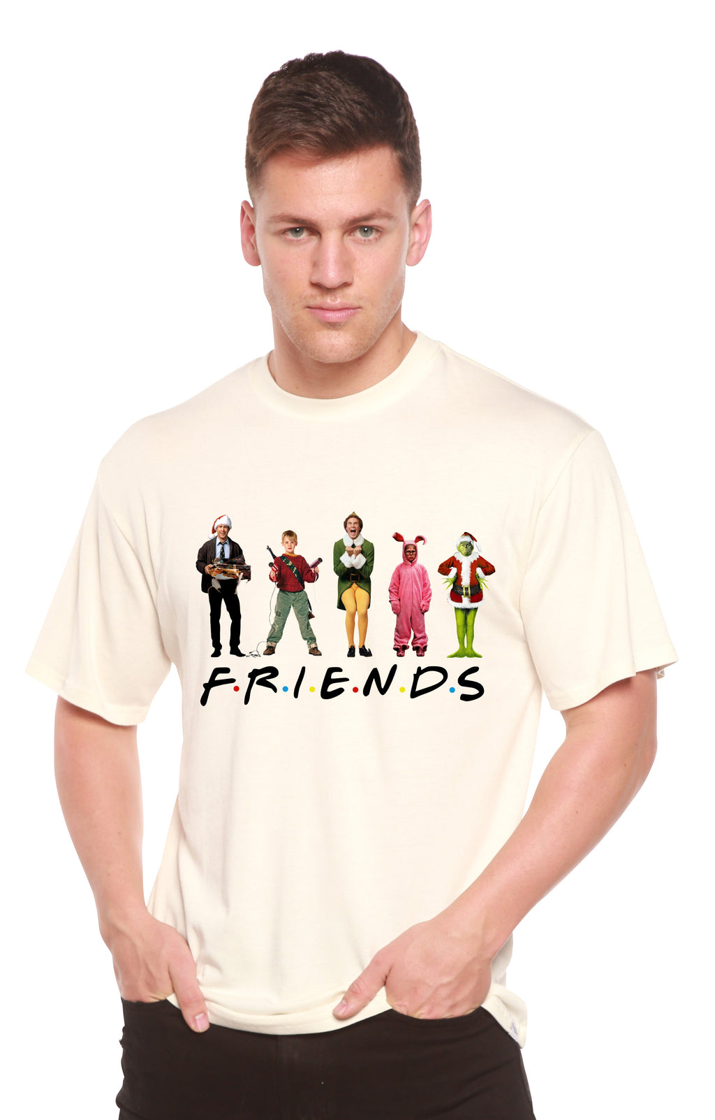 Spun Bamboo Funny Christmas Movies Printed Men's Bamboo T-Shirt — lifestyle context