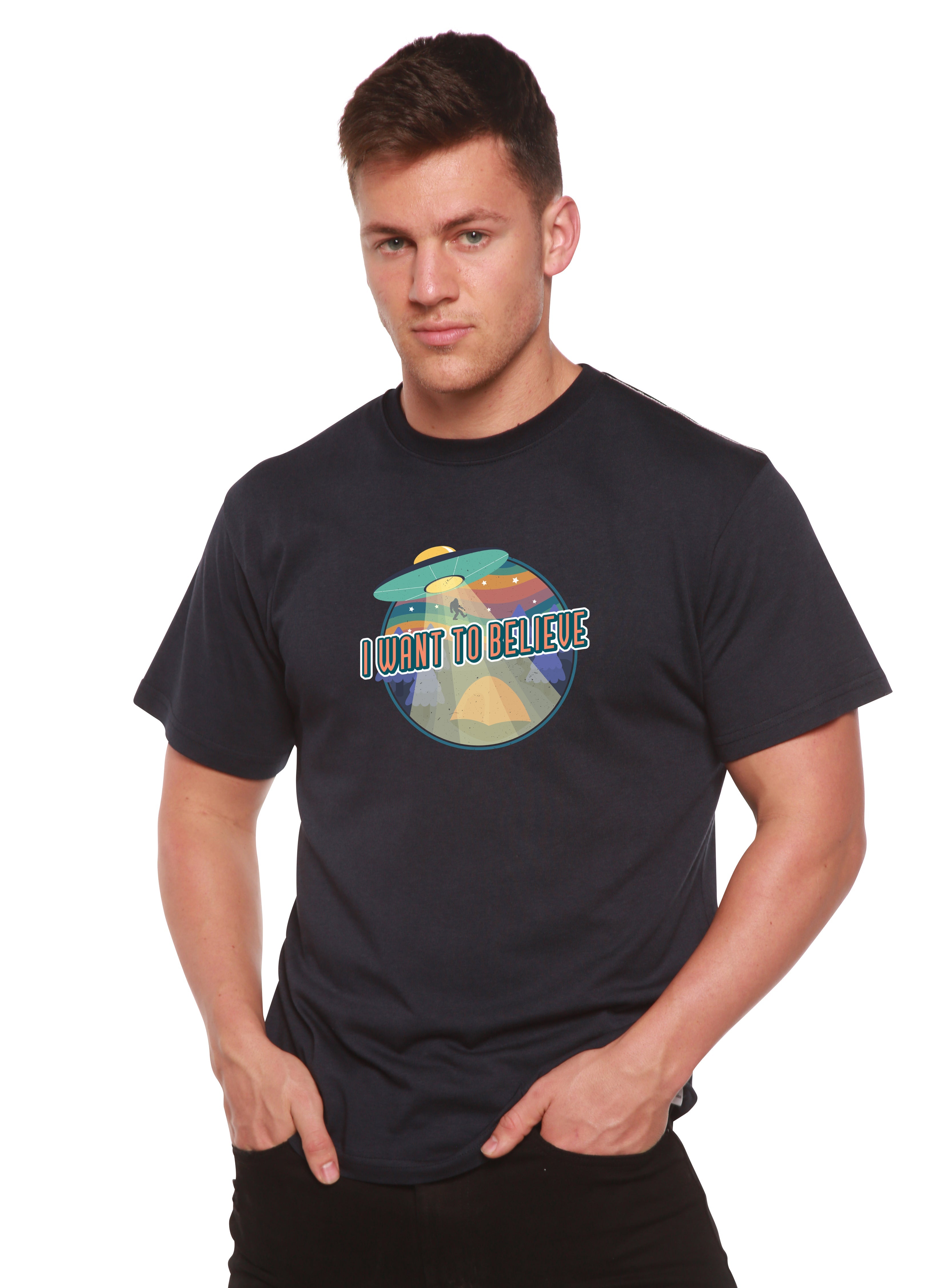 Spun Bamboo I Want to Believe Men's Bamboo Short Sleeve Printed T-Shirt — main product shot