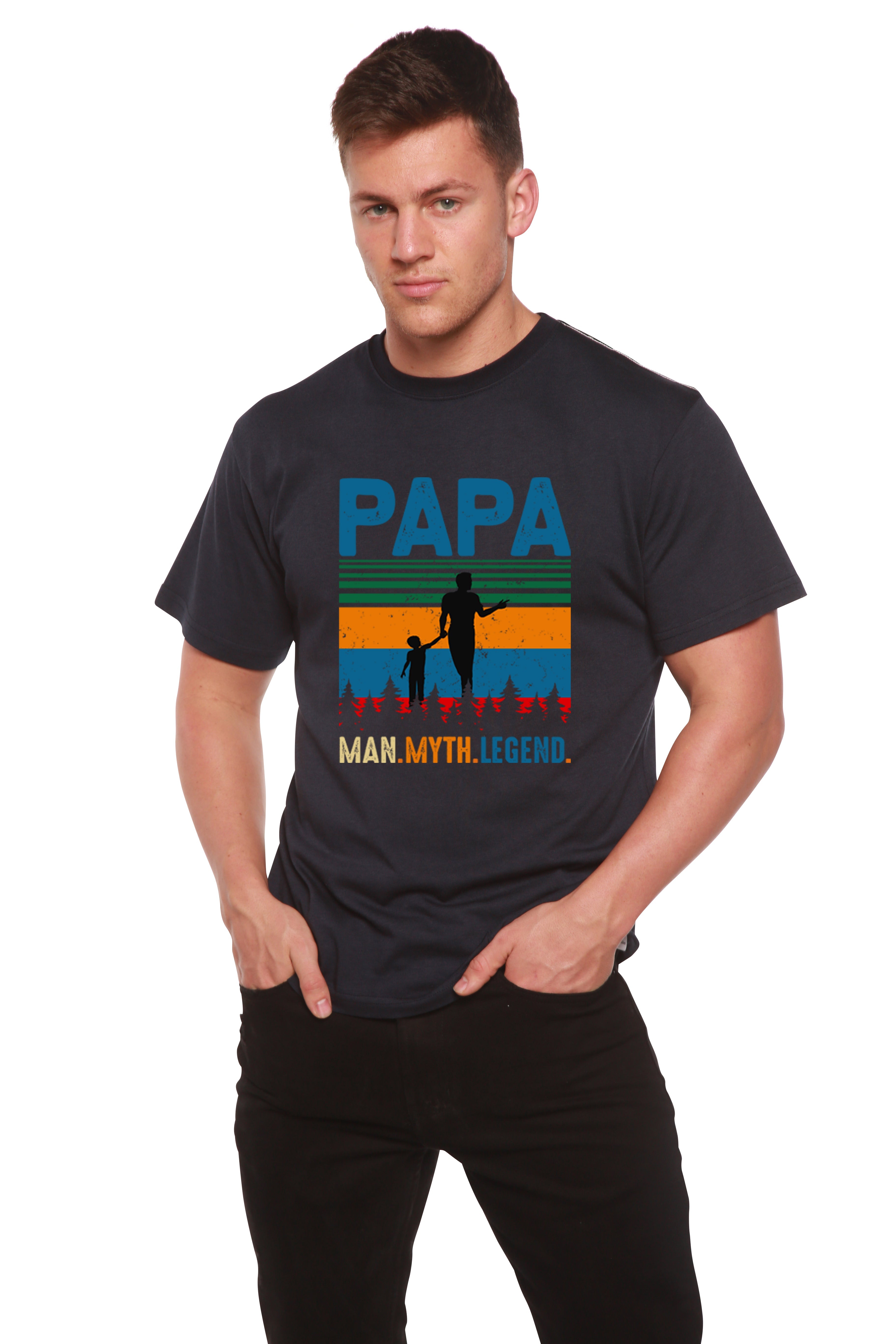 Spun Bamboo Papa Man, Myth, Legend Men's Bamboo Viscose/Organic Cotton Short Sleeve Graphic T-Shirt — size reference