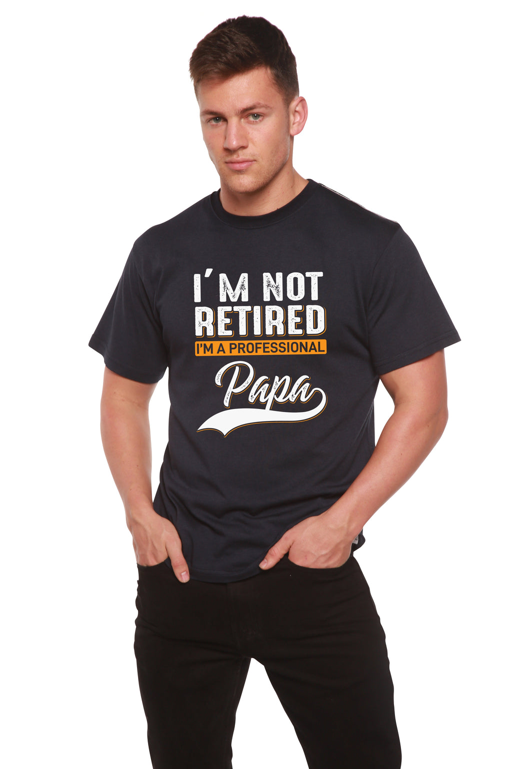 Spun Bamboo I'm not Retired Men's Bamboo Viscose/Organic Cotton Short Sleeve Graphic T-Shirt — size reference