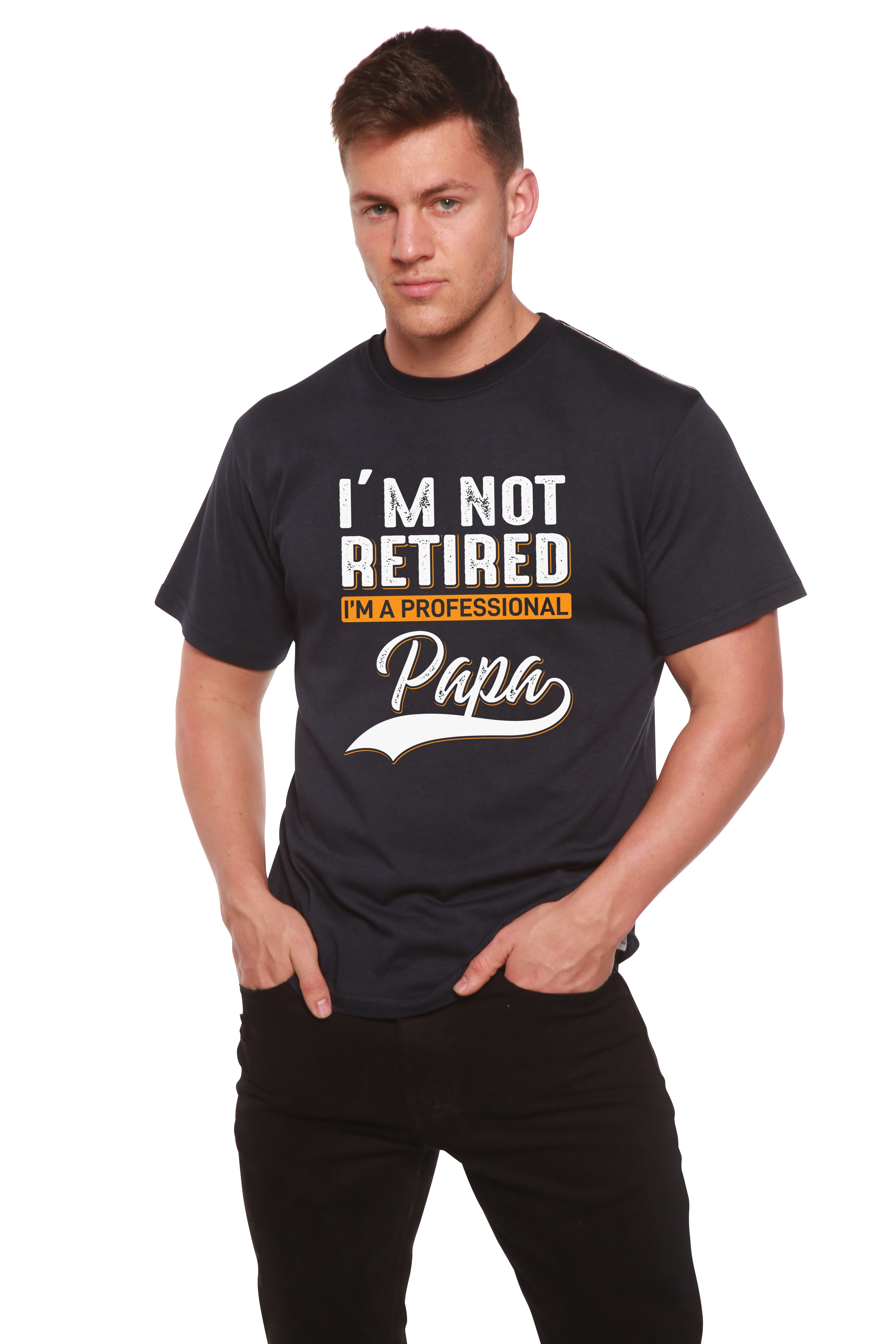 Spun Bamboo I'm not Retired Men's Bamboo Viscose/Organic Cotton Short Sleeve Graphic T-Shirt — size reference