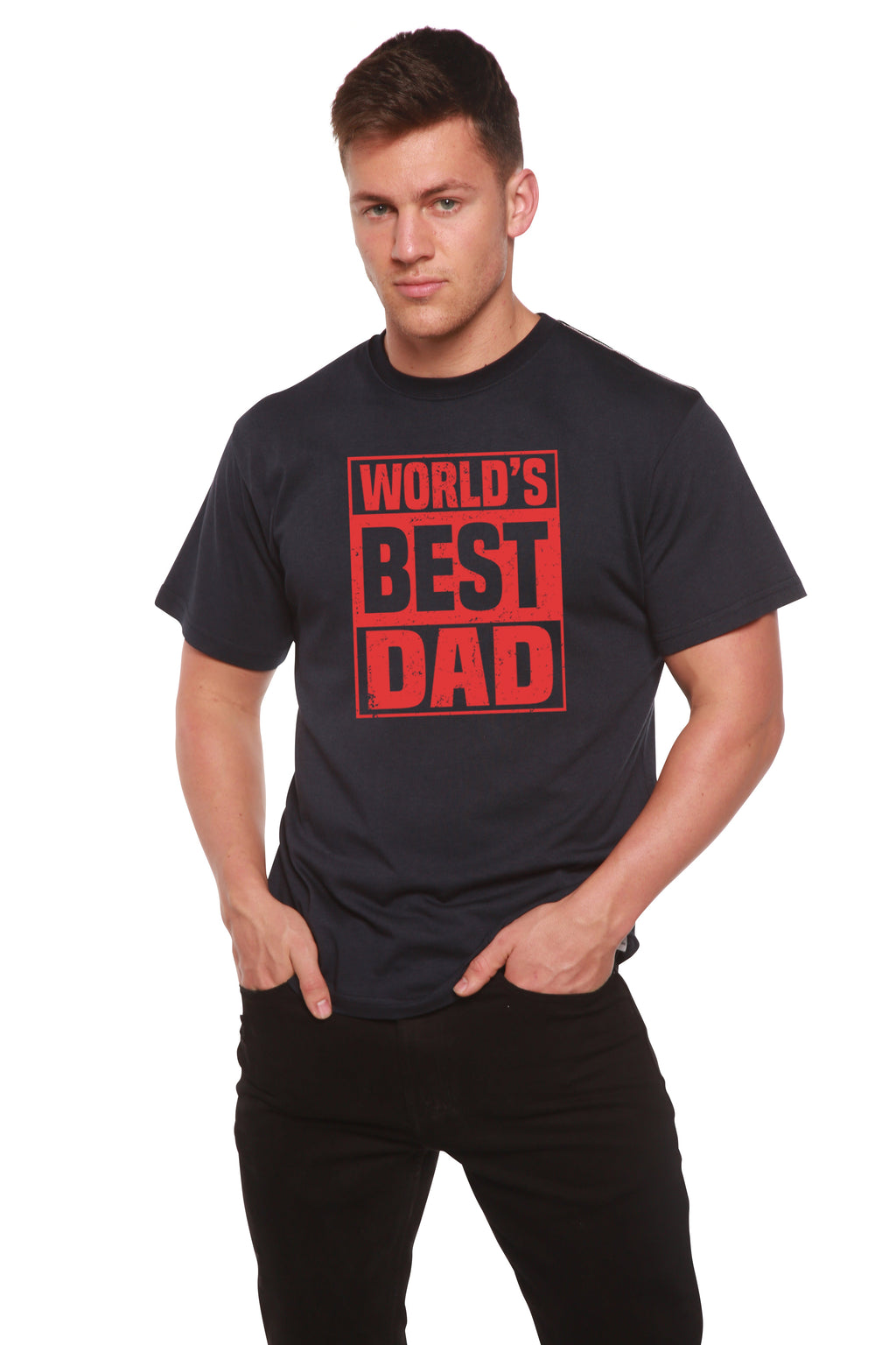 Spun Bamboo World's Best Dad Men's Bamboo Viscose/Organic Cotton Short Sleeve Graphic T-Shirt — comparison shot