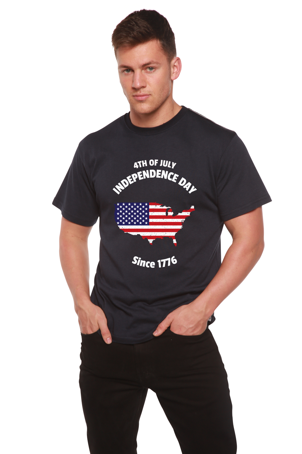 Spun Bamboo 4th of July Men's Bamboo Viscose/Organic Cotton Short Sleeve Graphic T-Shirt — size reference