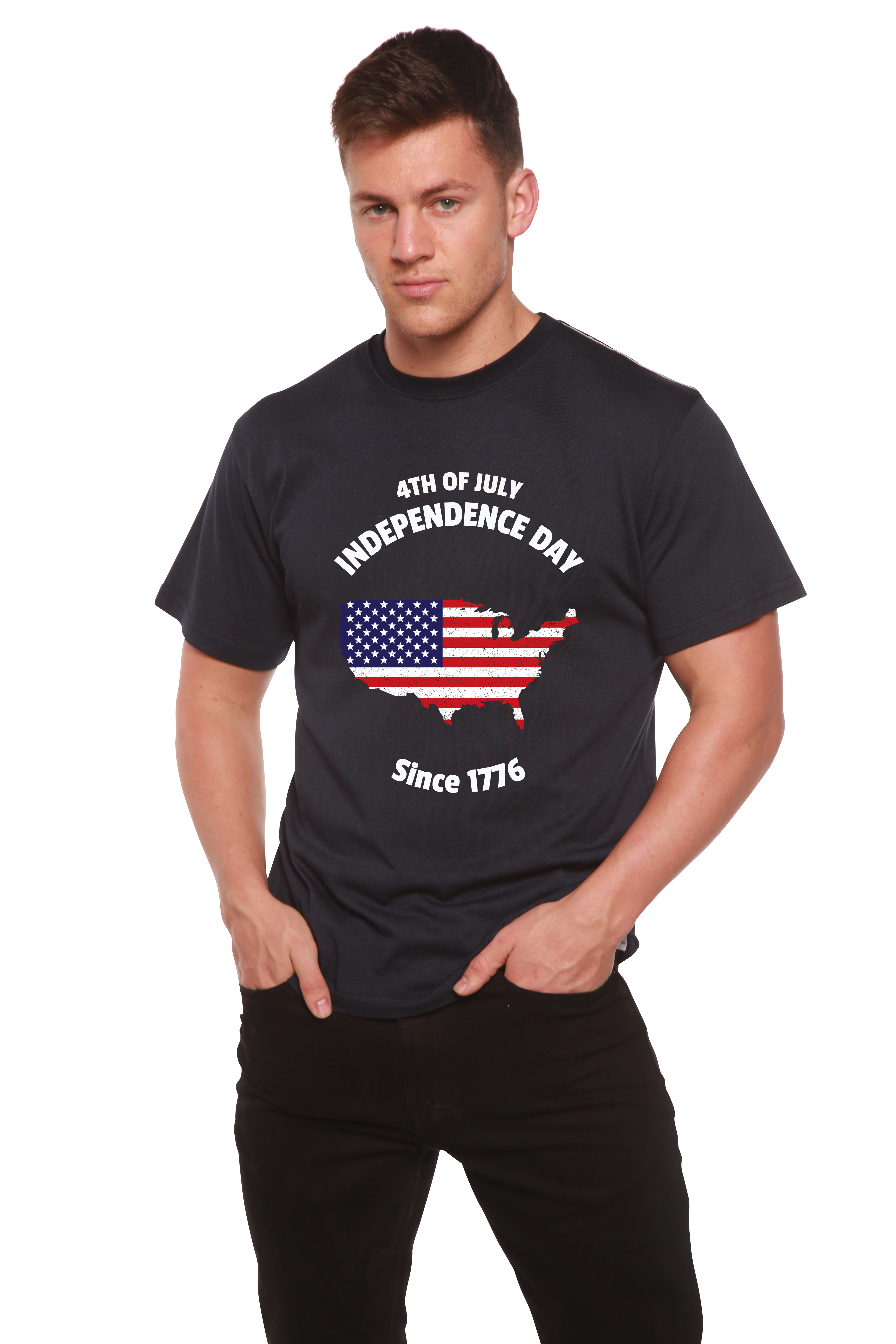 Spun Bamboo 4th of July Men's Bamboo Viscose/Organic Cotton Short Sleeve Graphic T-Shirt — size reference