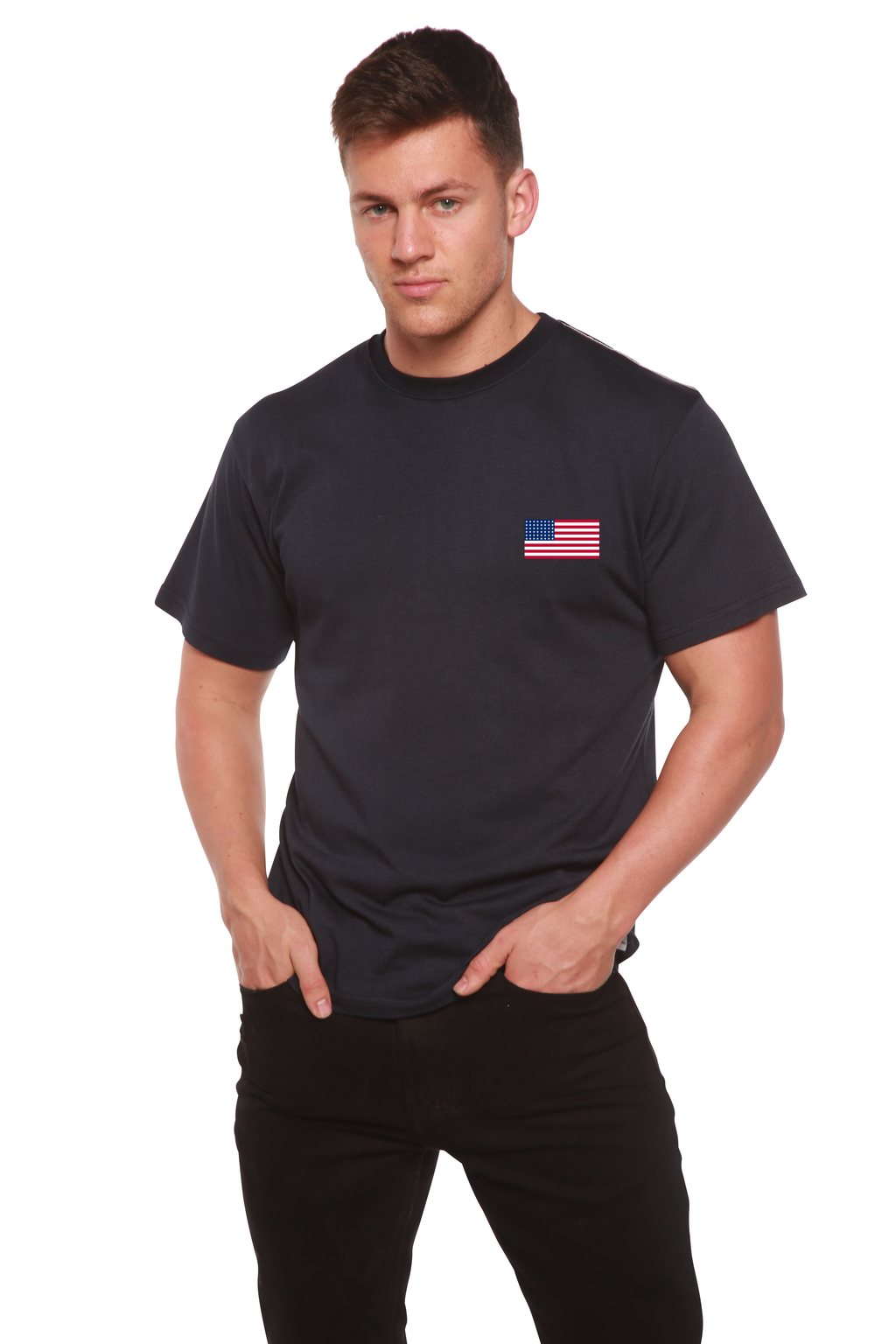 Spun Bamboo American Flag Men's Bamboo Viscose/Organic Cotton Short Sleeve Graphic T-Shirt — color detail
