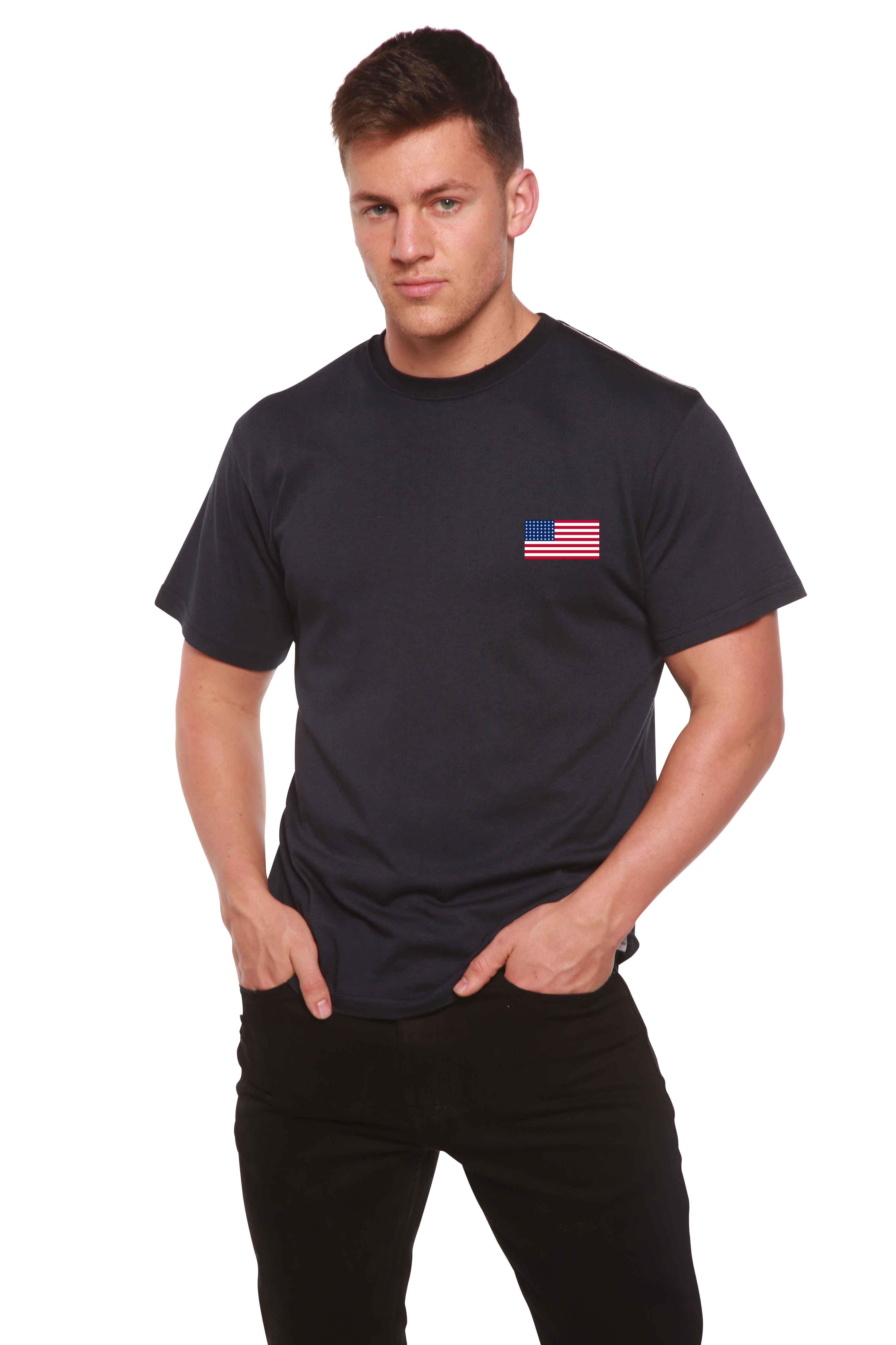 Spun Bamboo American Flag Men's Bamboo Viscose/Organic Cotton Short Sleeve Graphic T-Shirt — color detail