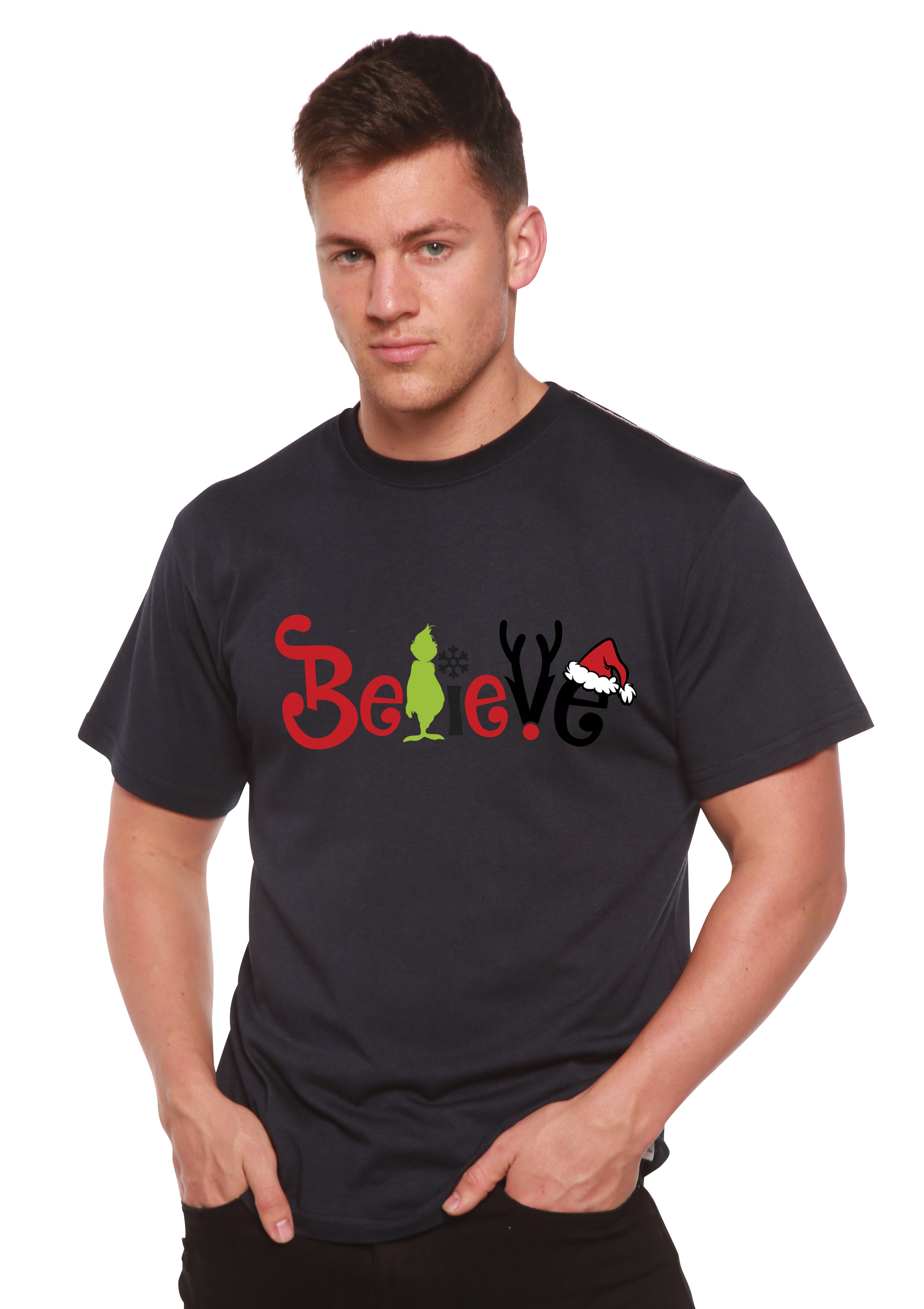 Spun Bamboo Believe Christmas Printed Men's Bamboo T-Shirt — side view