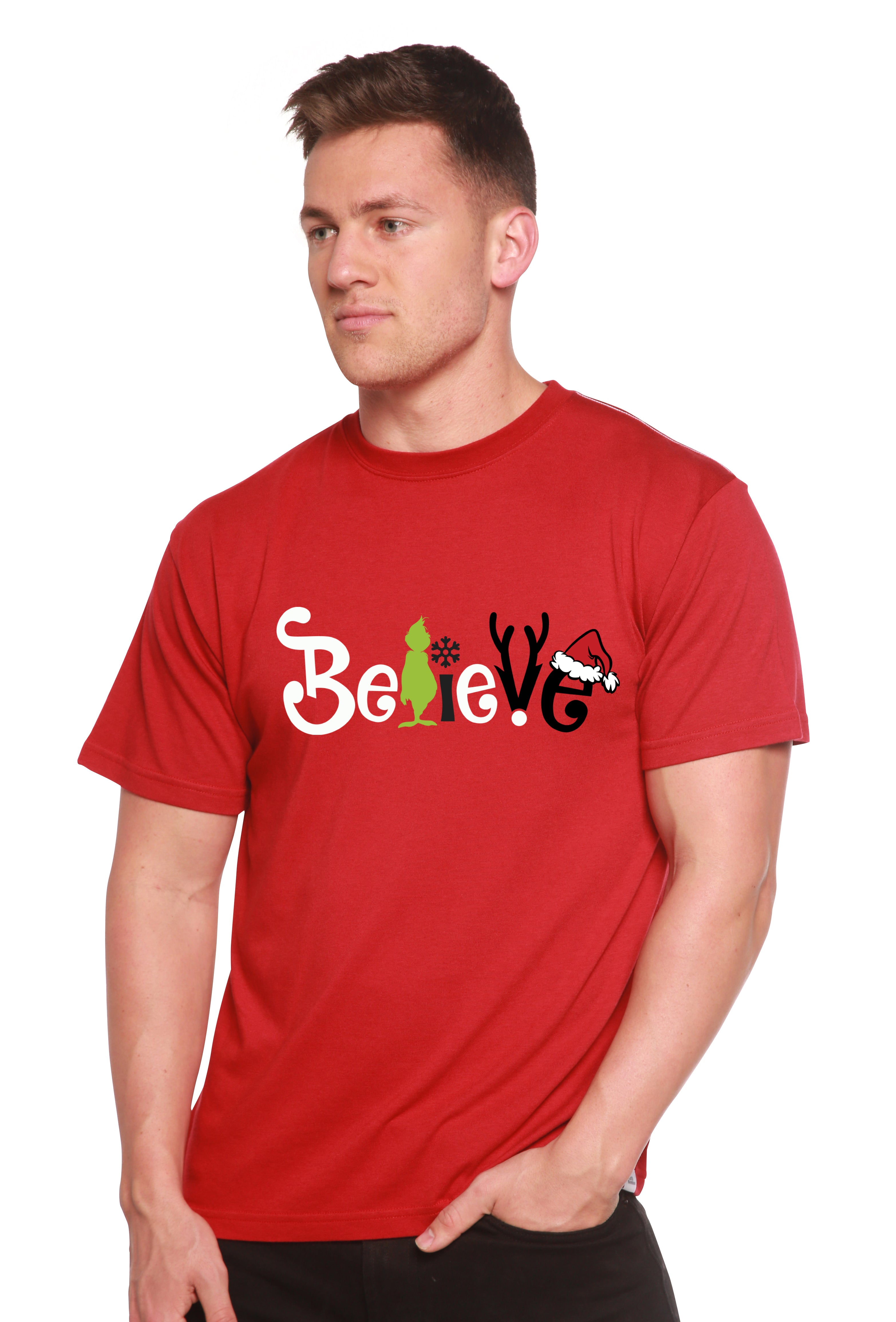 Spun Bamboo Believe Christmas Printed Men's Bamboo T-Shirt — back view