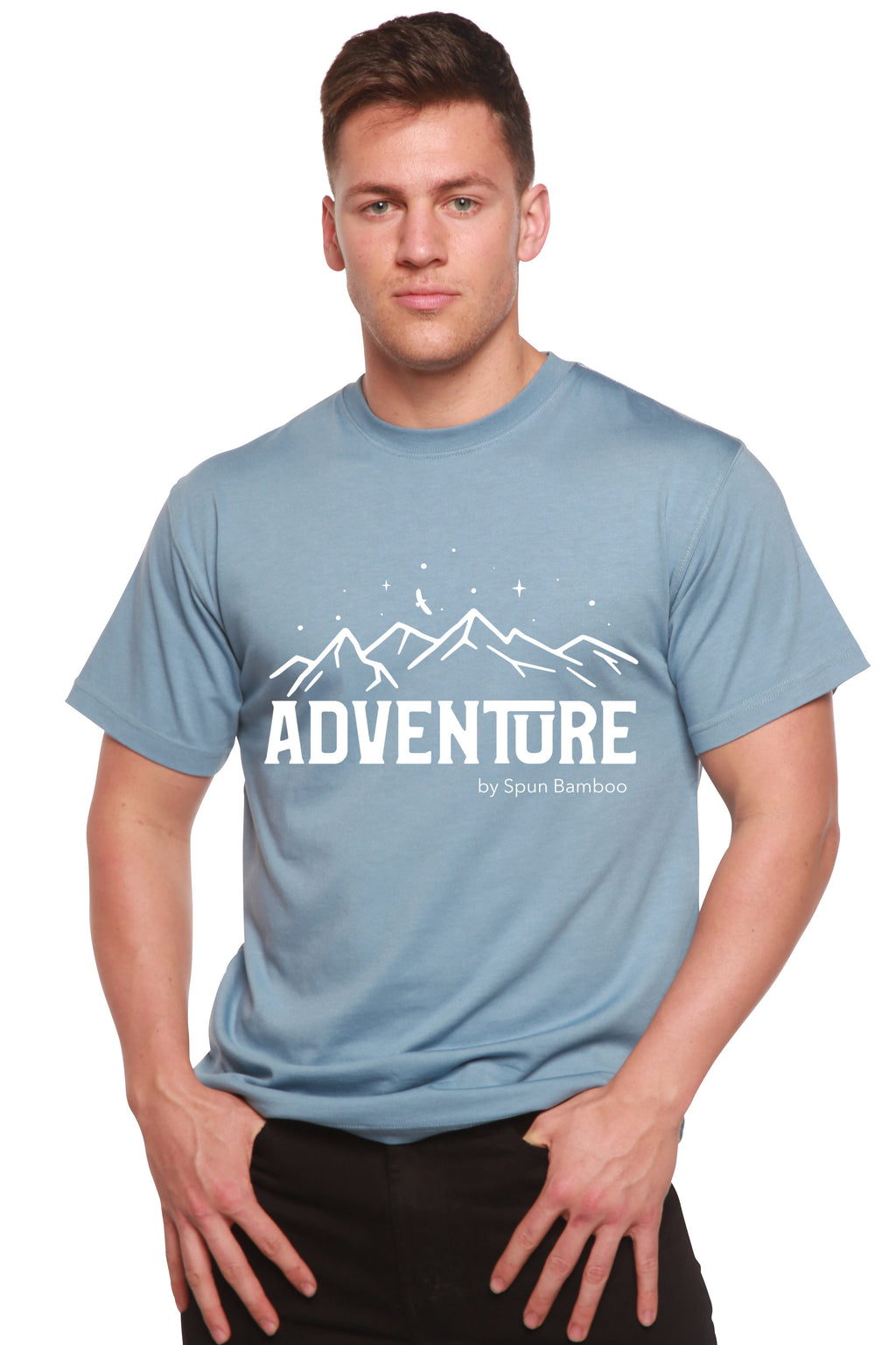 Spun Bamboo Adventure Printed Men's Bamboo Viscose/Organic Cotton Short Sleeve T-Shirt — fabric or material detail