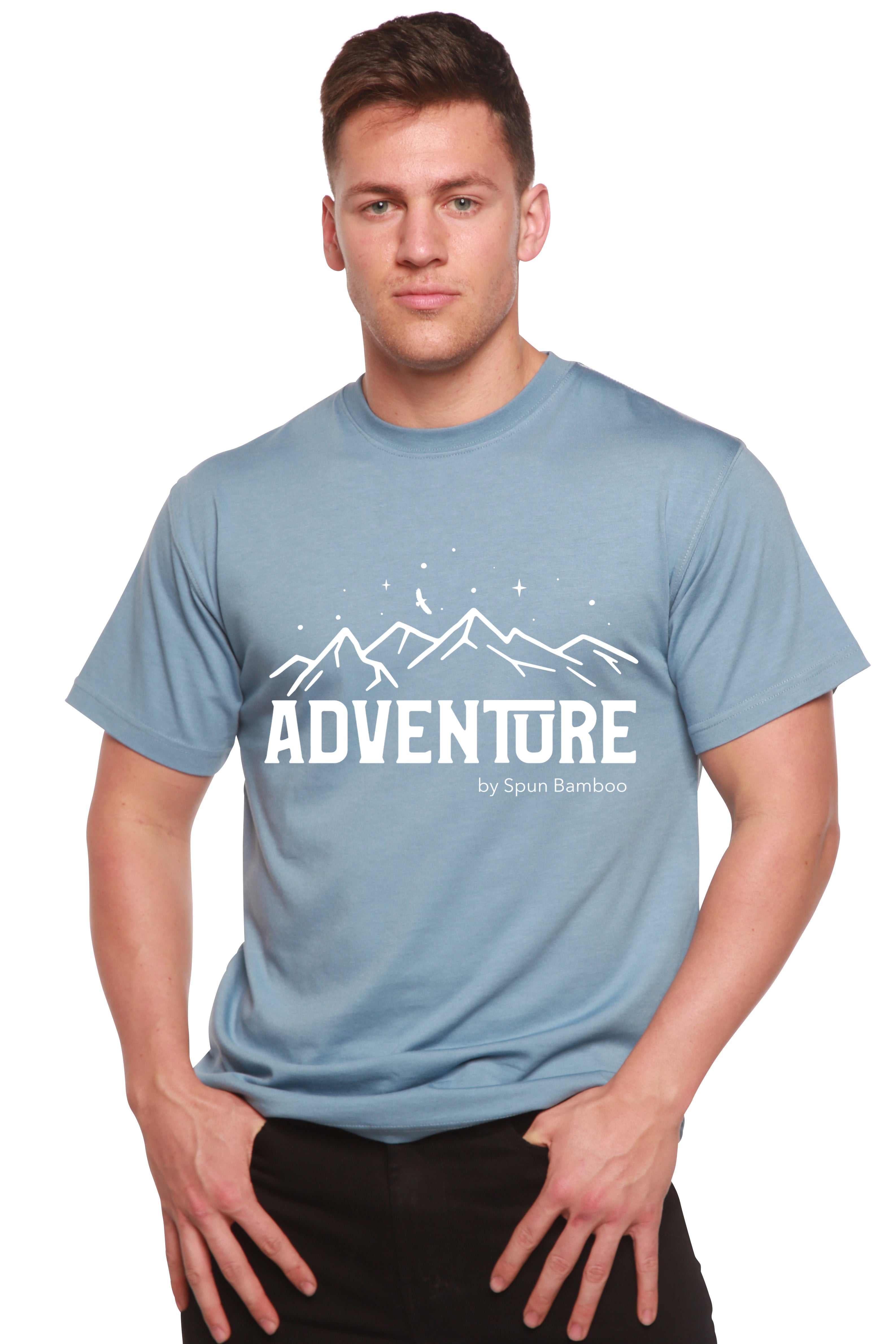 Spun Bamboo Adventure Printed Men's Bamboo Viscose/Organic Cotton Short Sleeve T-Shirt — fabric or material detail