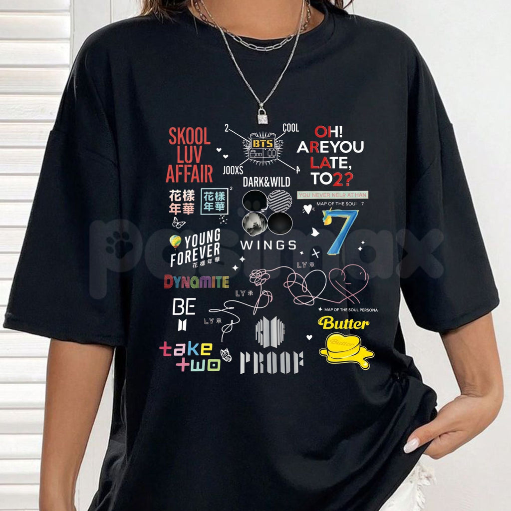 BTS Album Graphic T-Shirt – K-Pop Discography Aesthetic Tee, Remastered Heavy Cotton Bangtan Fan Top, Soft Lived-In Beyond The Scene Music Shirt, Made in USA