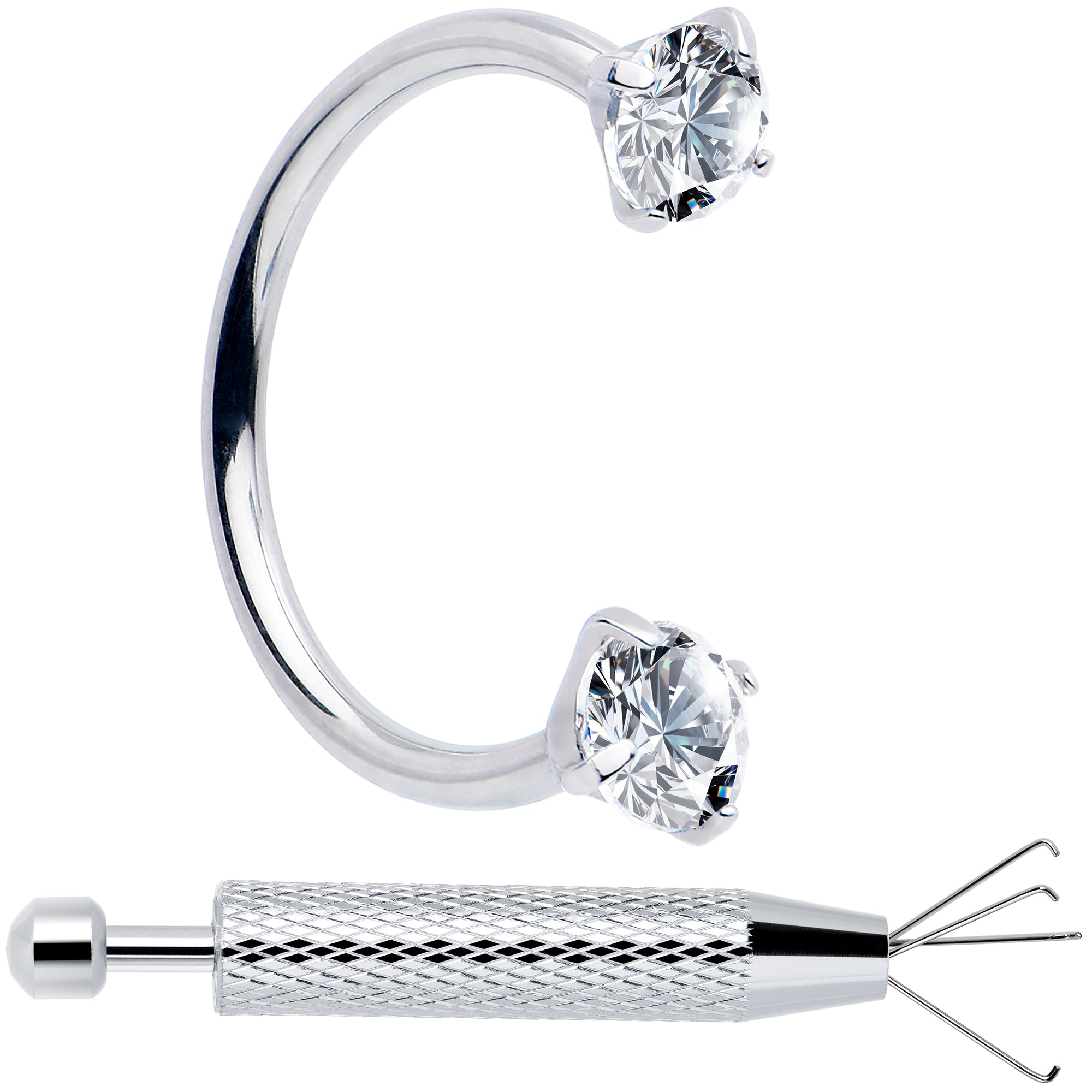 BodyCandy Double Gem Horseshoe Nose Ring Kit with Ball Grabber — main product shot