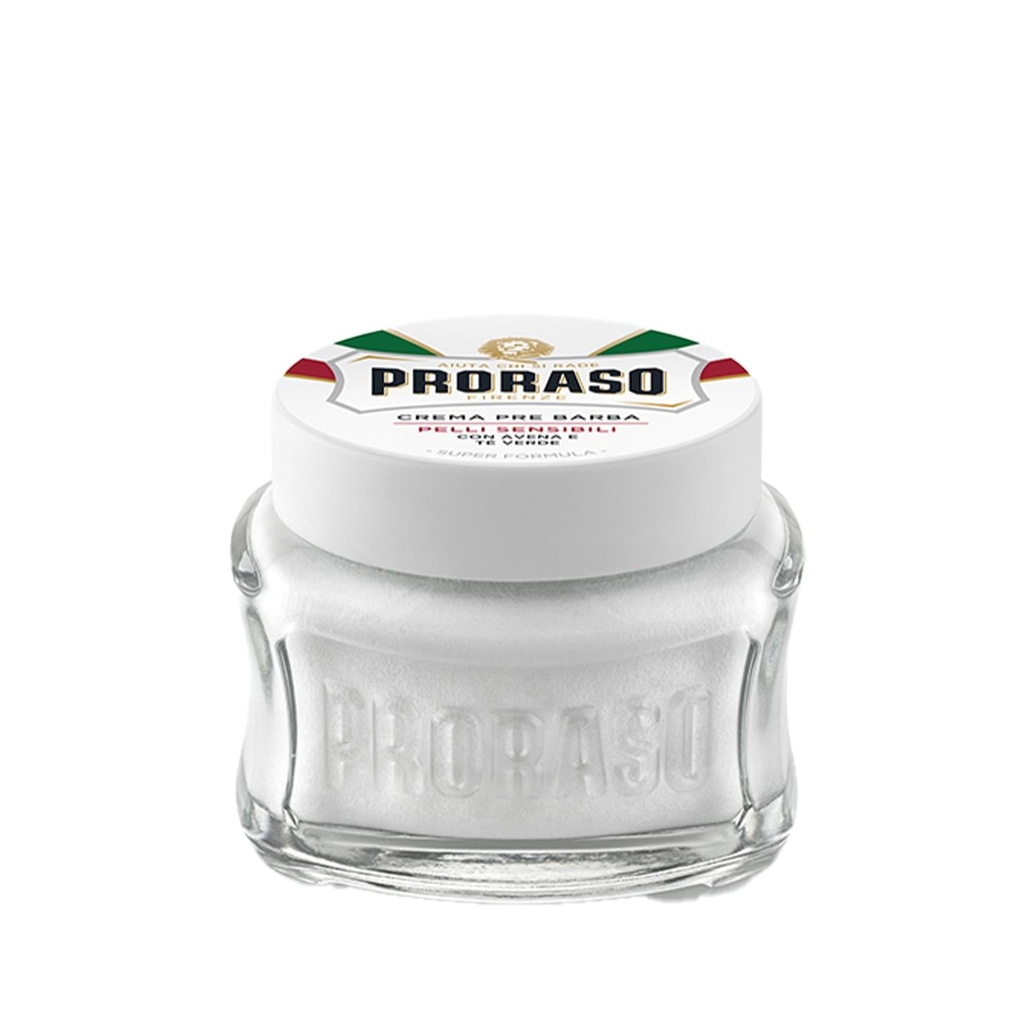 Proraso Pre-Shave Cream with Green Tea and Oat Extract - Soothes Sensitive Skin, Natural Ingredients, 3.38 fl oz