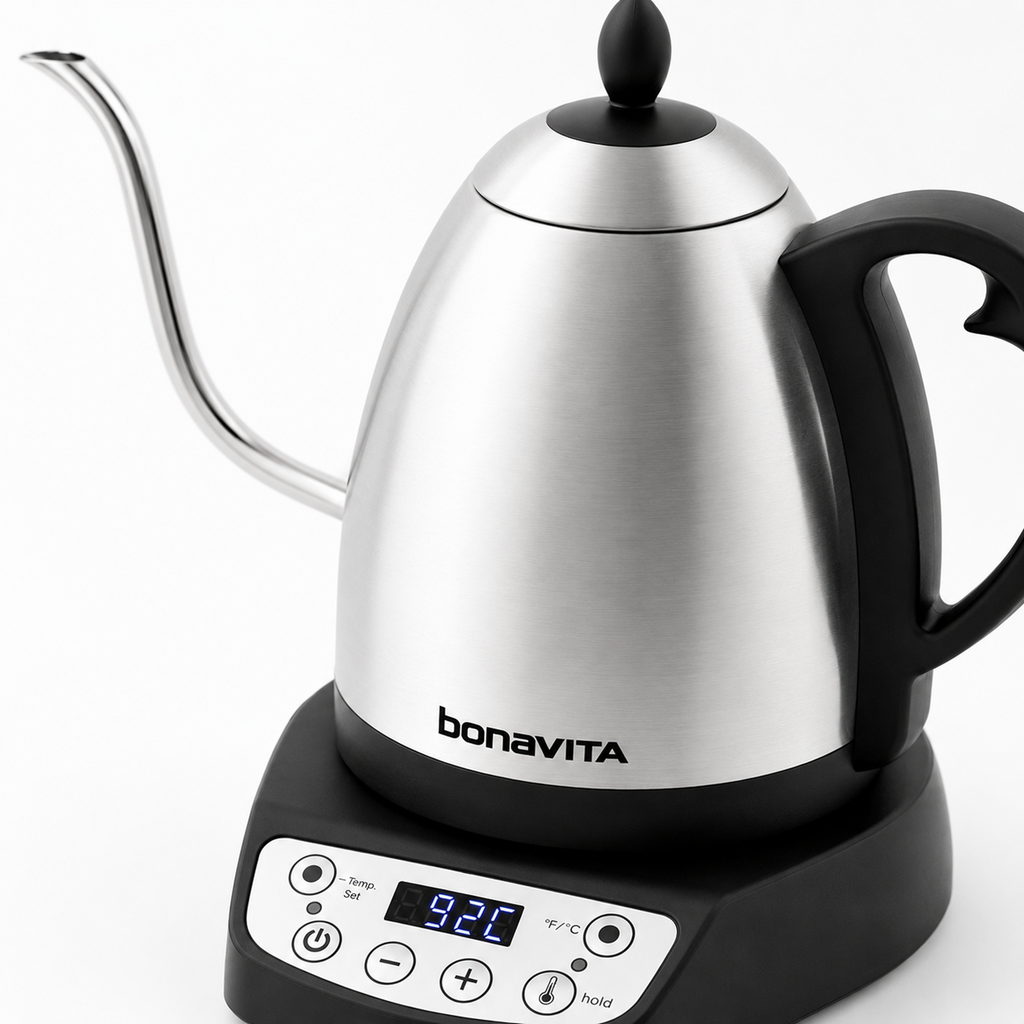 Bonavita Classic 1.0L Gooseneck Precision Temperature Electric Kettle| Coffee Brew and Tea, 1200 Watt, LED Panel, Stainless S