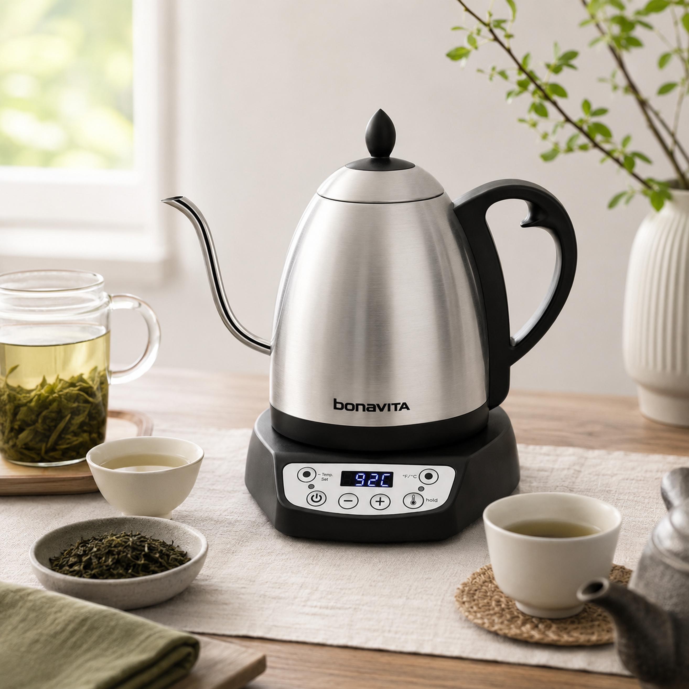 Bonavita Classic 1.0L Gooseneck Precision Temperature Electric Kettle| Coffee Brew and Tea, 1200 Watt, LED Panel, Stainless S