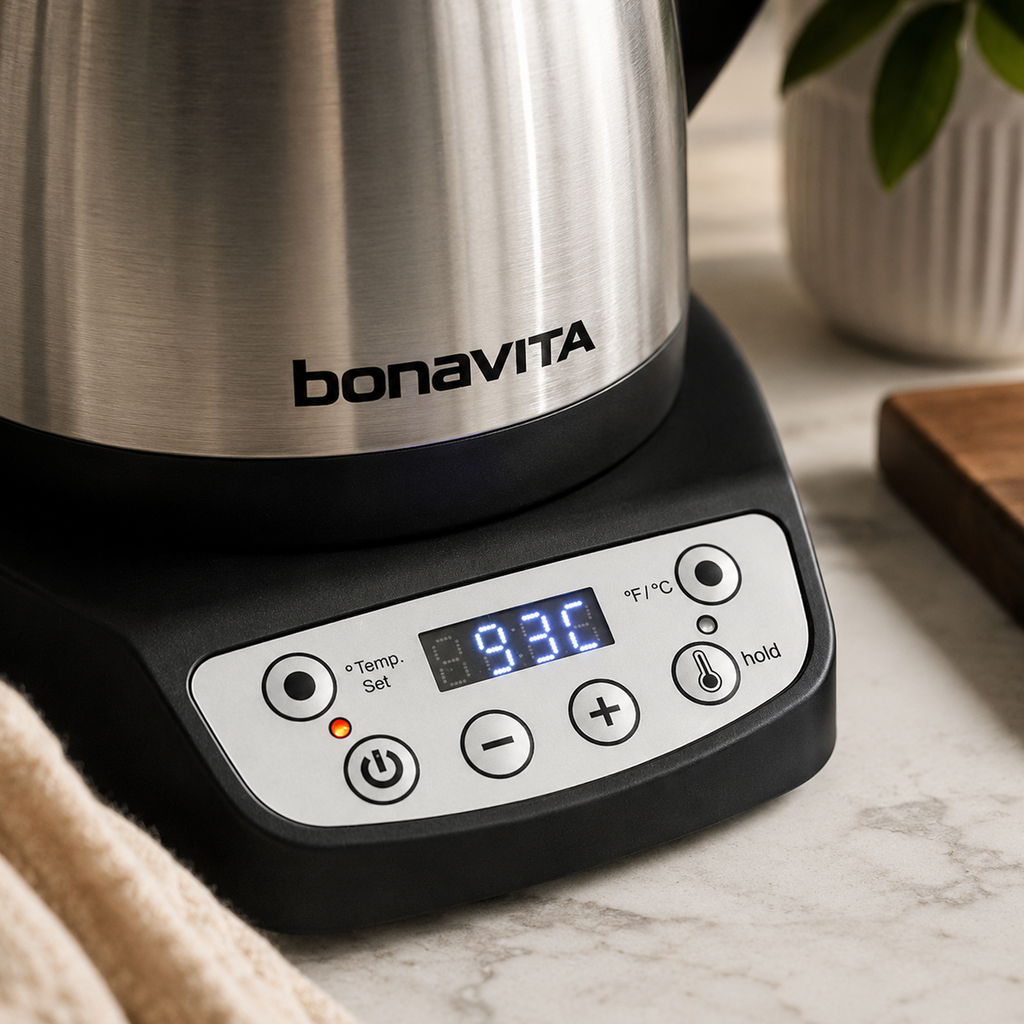 Bonavita Classic 1.0L Gooseneck Precision Temperature Electric Kettle| Coffee Brew and Tea, 1200 Watt, LED Panel, Stainless S