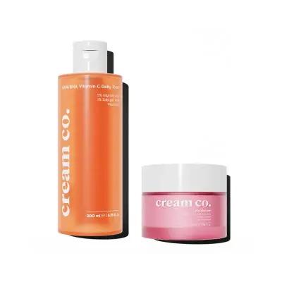 Cream Co. AHA/BHA Toner & Hyaluronic Acid Moisturizer Skincare Set | Vegan Blemish Control, Pore Minimizing, Skin Brightening for Sensitive Skin