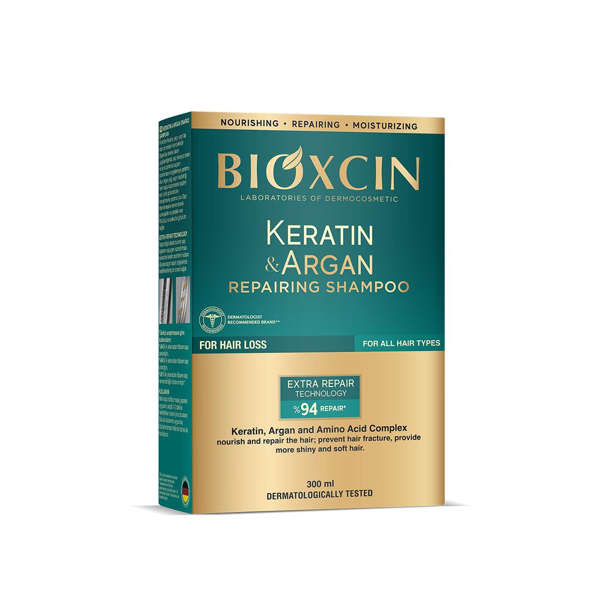 Bioxcin Keratin & Argan Repair Shampoo for Damaged Hair - Nourishing, Hypoallergenic, Paraben-Free
