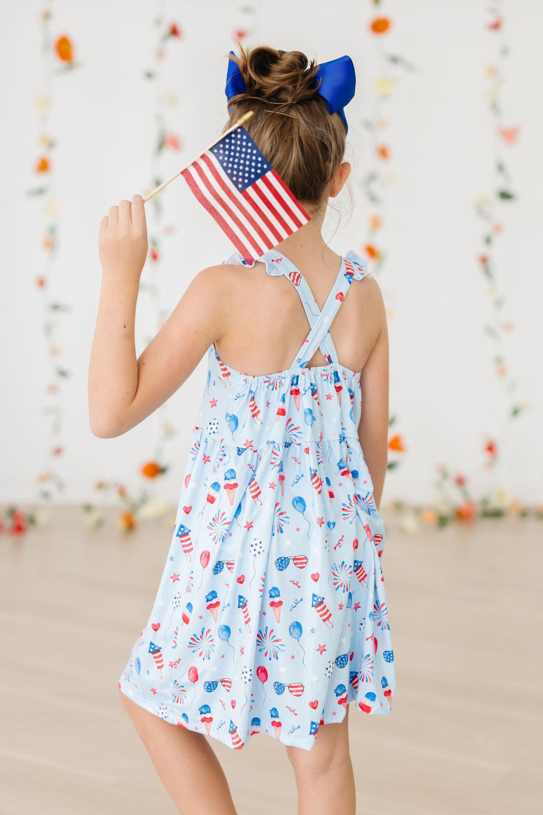 Mila & Rose ® Baby You're a Firework Ruffle Cross Back Dress — detail close-up