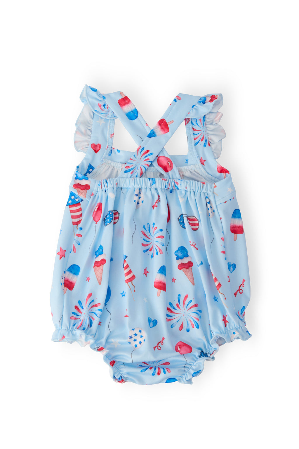 Mila & Rose ® Baby You're a Firework Ruffle Cross Back Romper — detail close-up