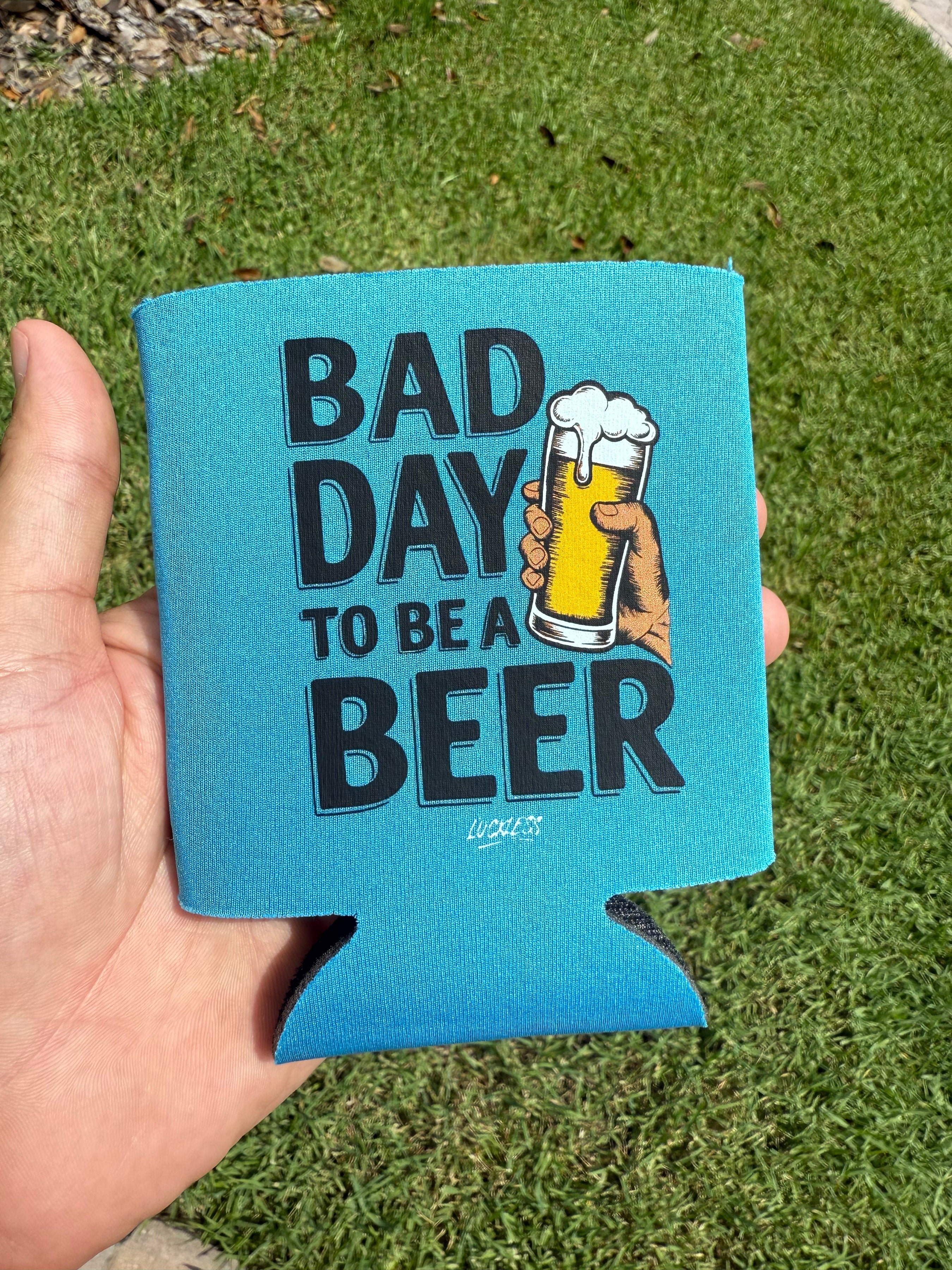 Luckless Outfitters Bad Day to be a Beer Koozie — detail close-up