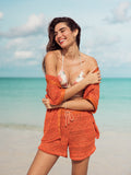 LA'AVANA Mojito crochet shorts-tangerine — main product shot