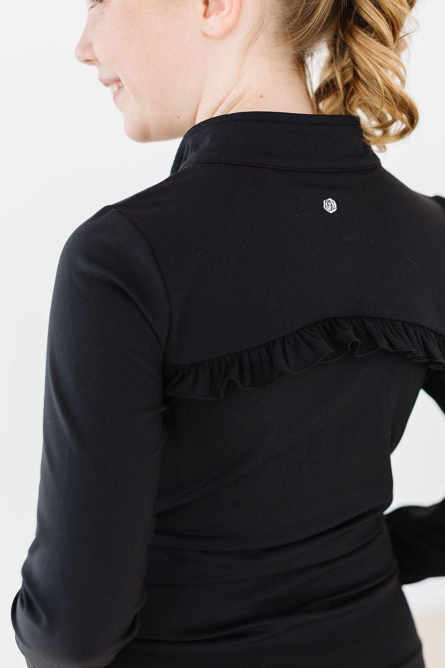 Mila & Rose ® SALE Balanced Black Full-Zip Ruffle Active Jacket — detail close-up