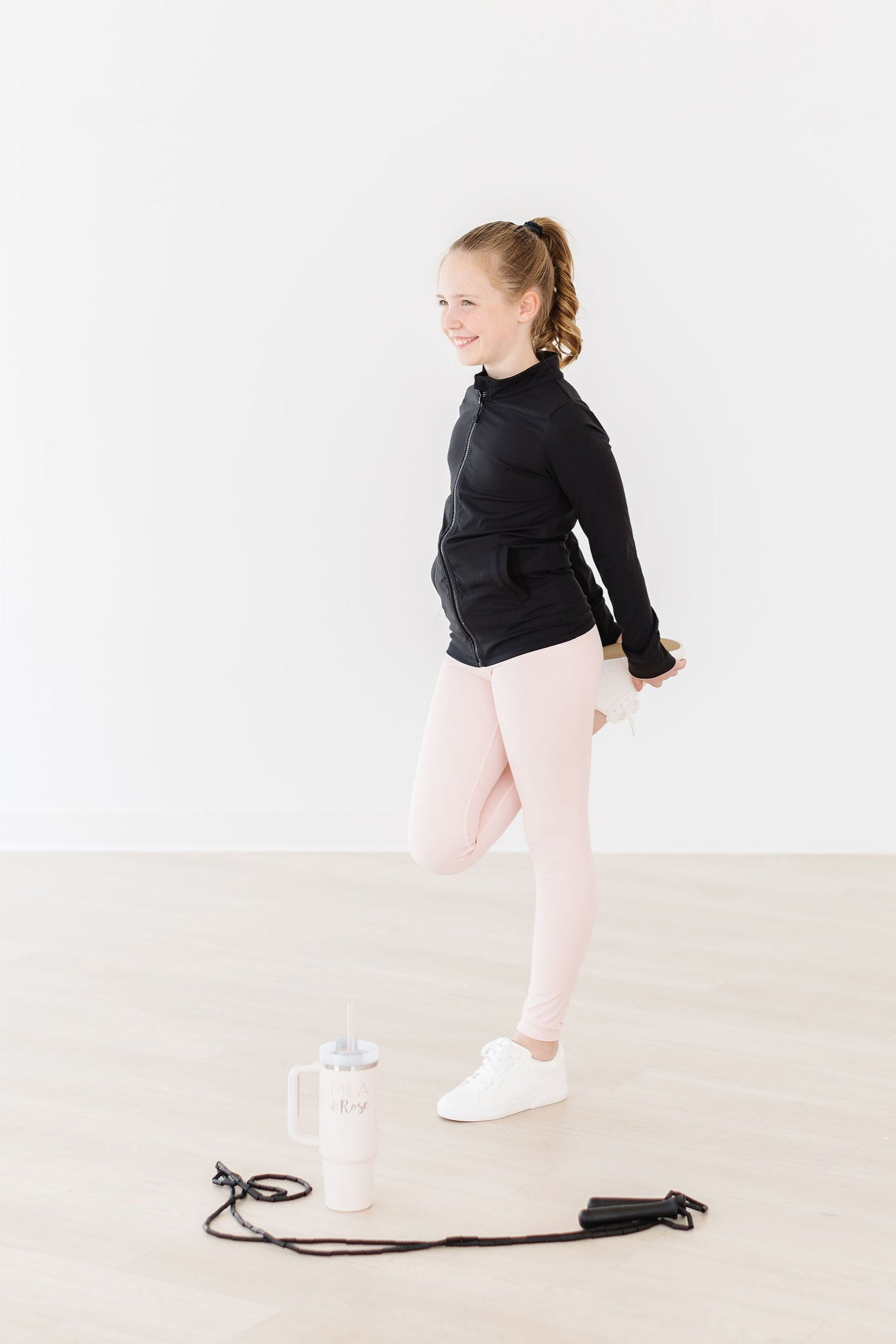 Mila & Rose ® SALE Balanced Black Full-Zip Ruffle Active Jacket — side view