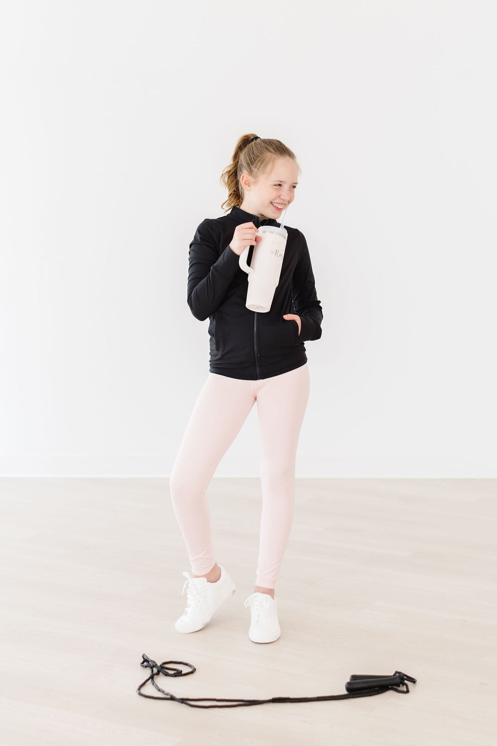 Mila & Rose ® SALE Balanced Black Full-Zip Ruffle Active Jacket — back view