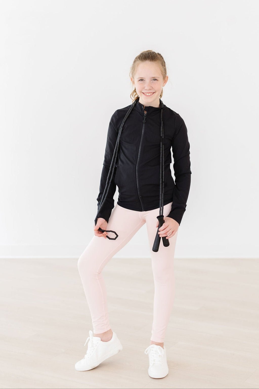 Mila & Rose ® SALE Balanced Black Full-Zip Ruffle Active Jacket — main product shot