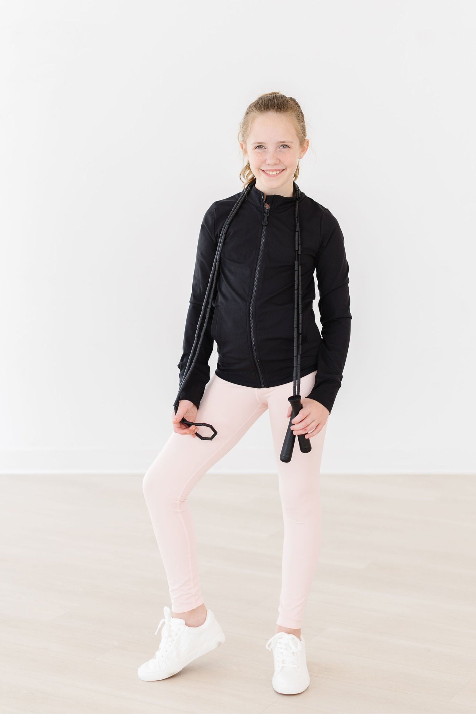 Mila & Rose ® SALE Balanced Black Full-Zip Ruffle Active Jacket — main product shot
