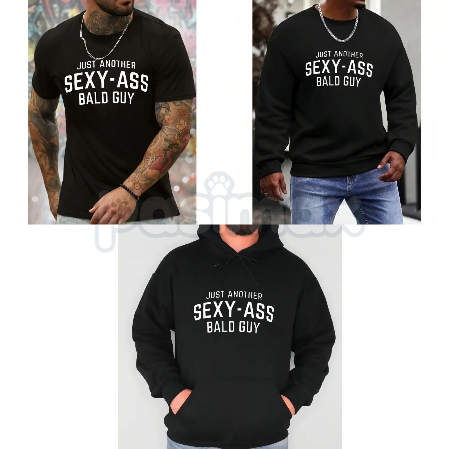 Pasimax Bald Guy Print Men's Crew Neck – Fashionable Sports T-Shirt, Sweatshirt & Hoodie Collection — main product shot
